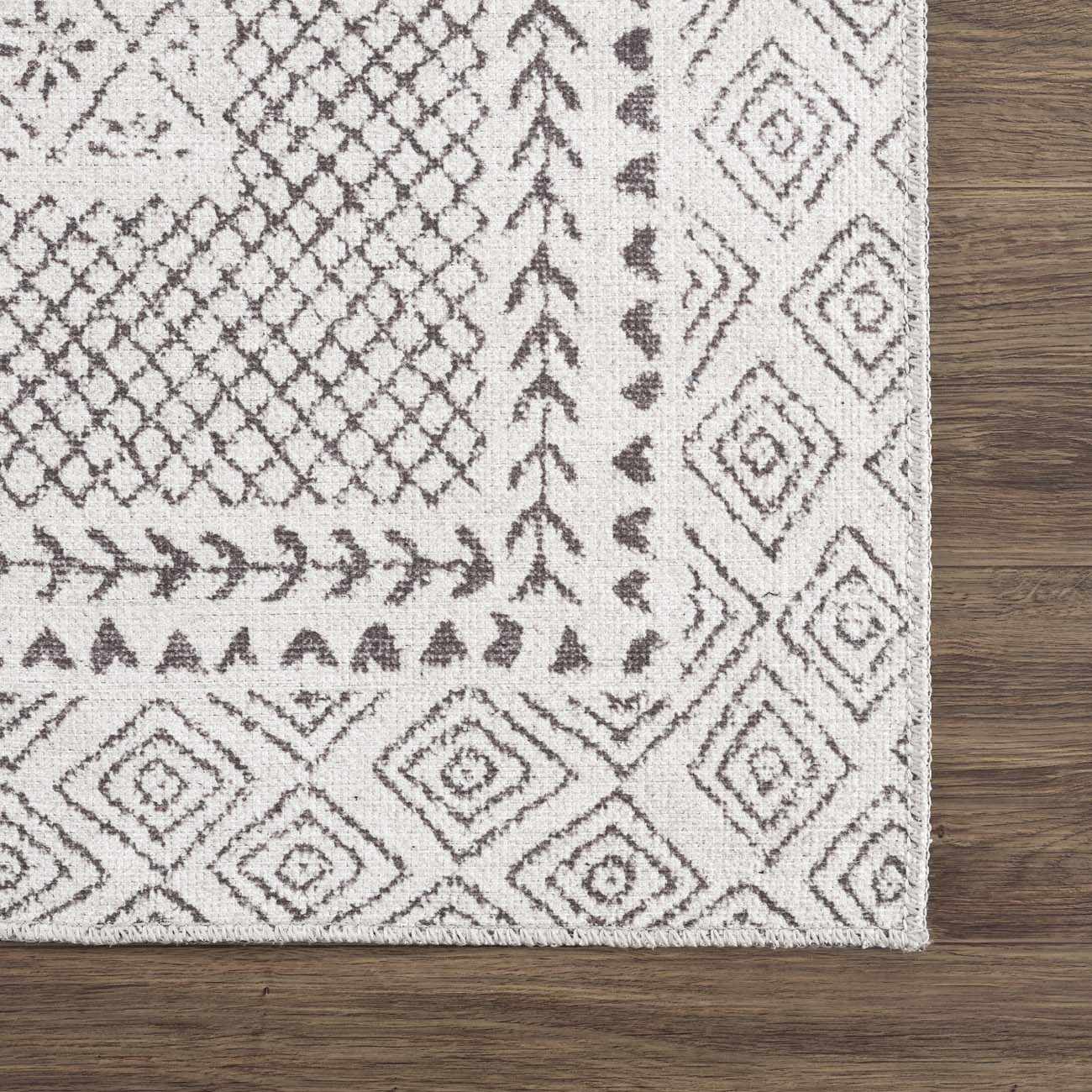 Transitional Design Ivory And Charcoal Washable Area Rug - Image 9