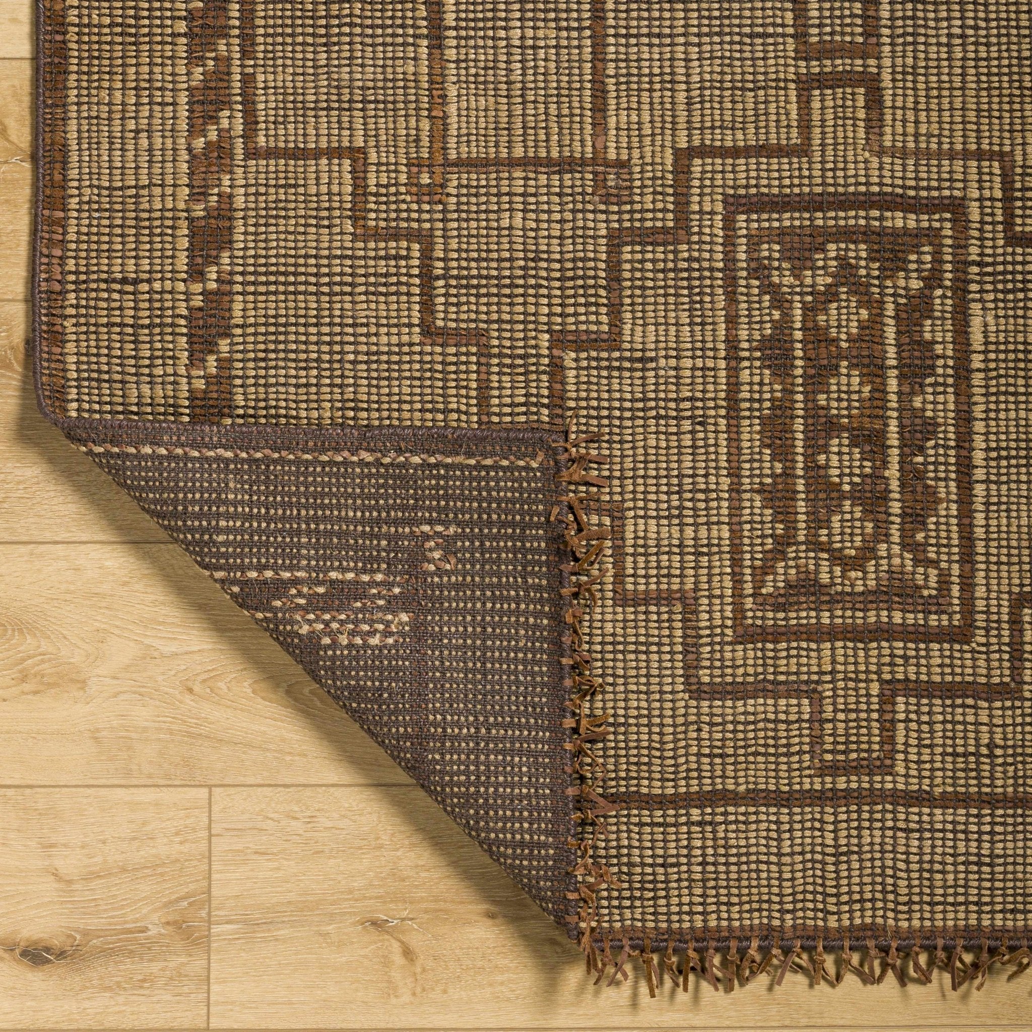 Transitional Style Brown Hand Woven Jute & Leather Rug - Image 2