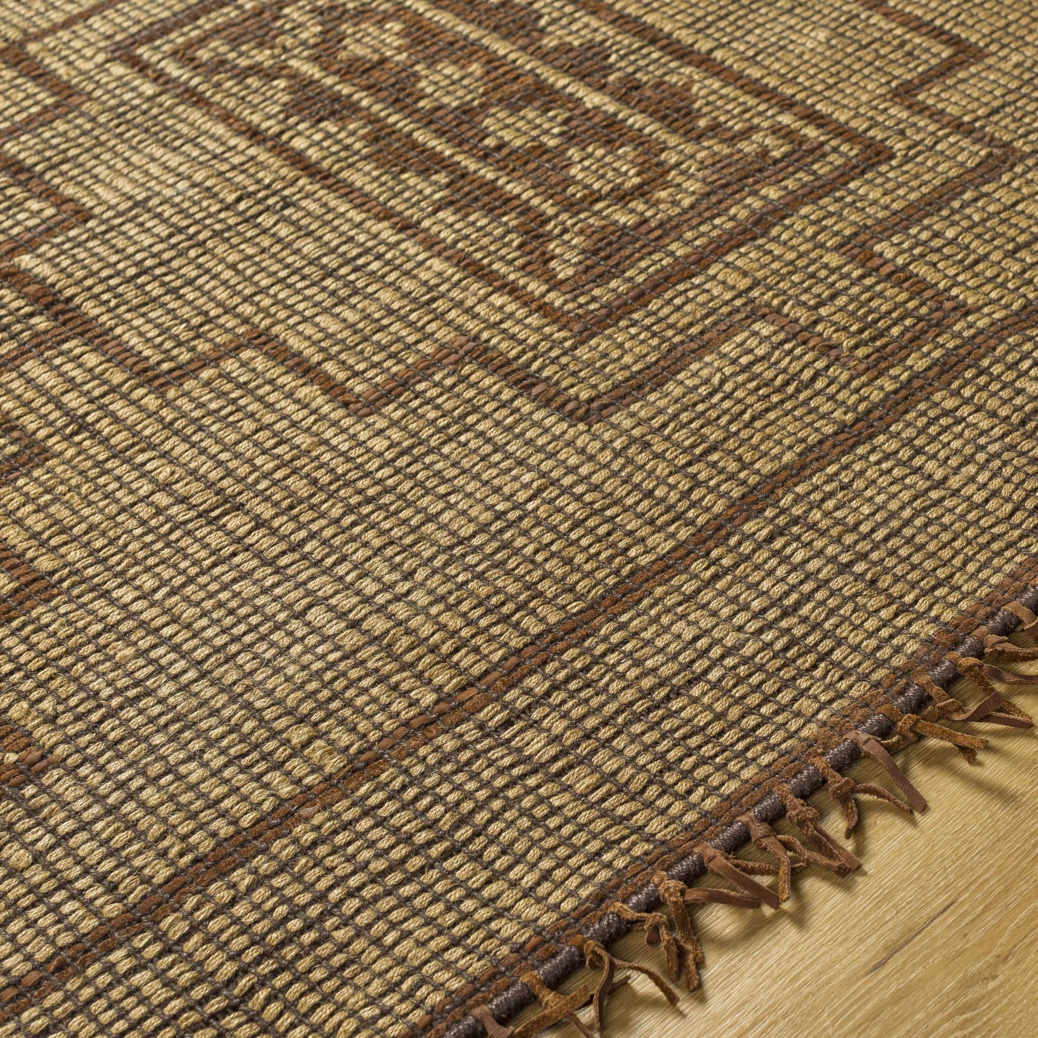 Transitional Style Brown Hand Woven Jute & Leather Rug - Image 3