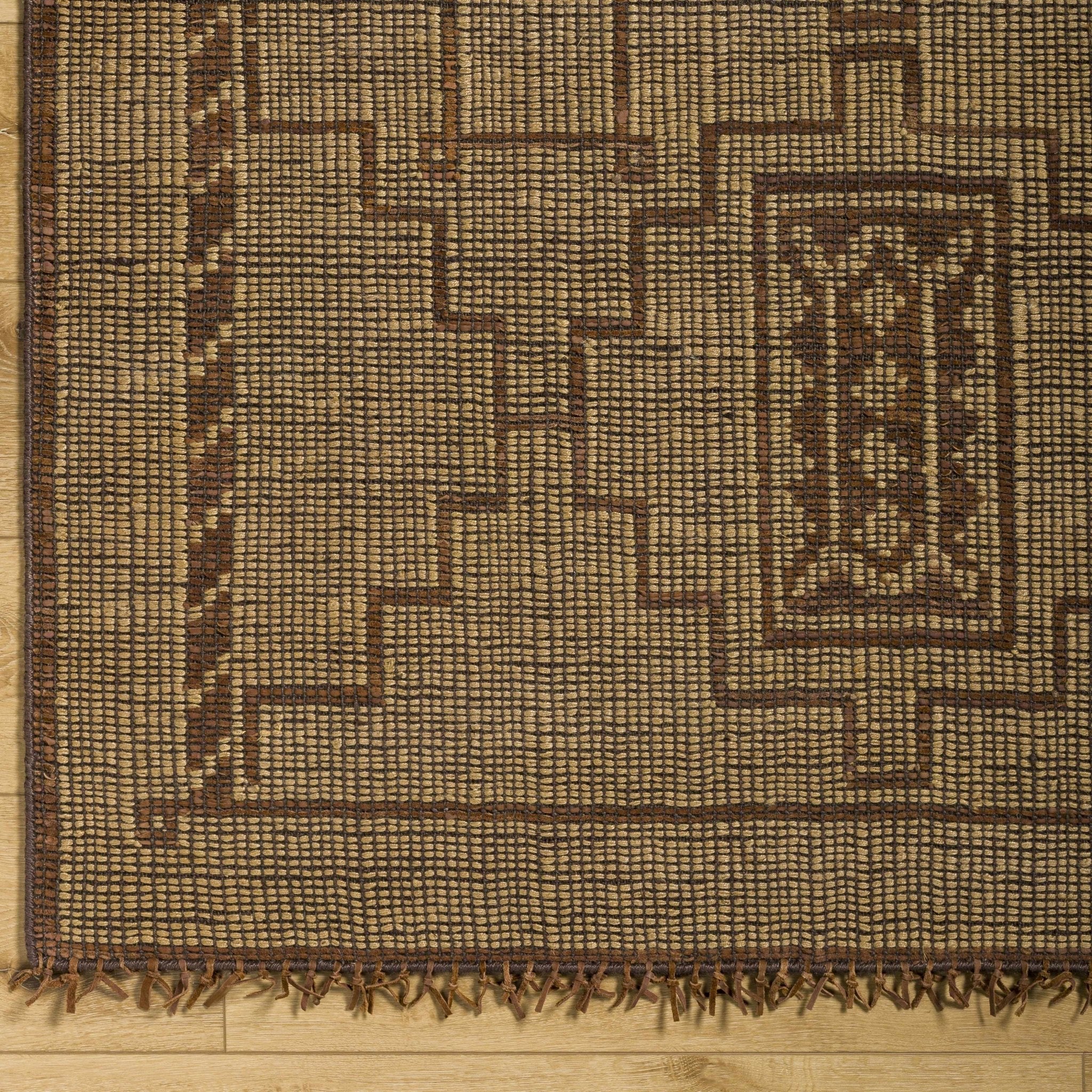Transitional Style Brown Hand Woven Jute & Leather Rug - Image 4