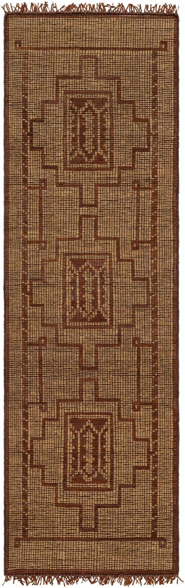Transitional Style Brown Hand Woven Jute & Leather Rug - Image 5
