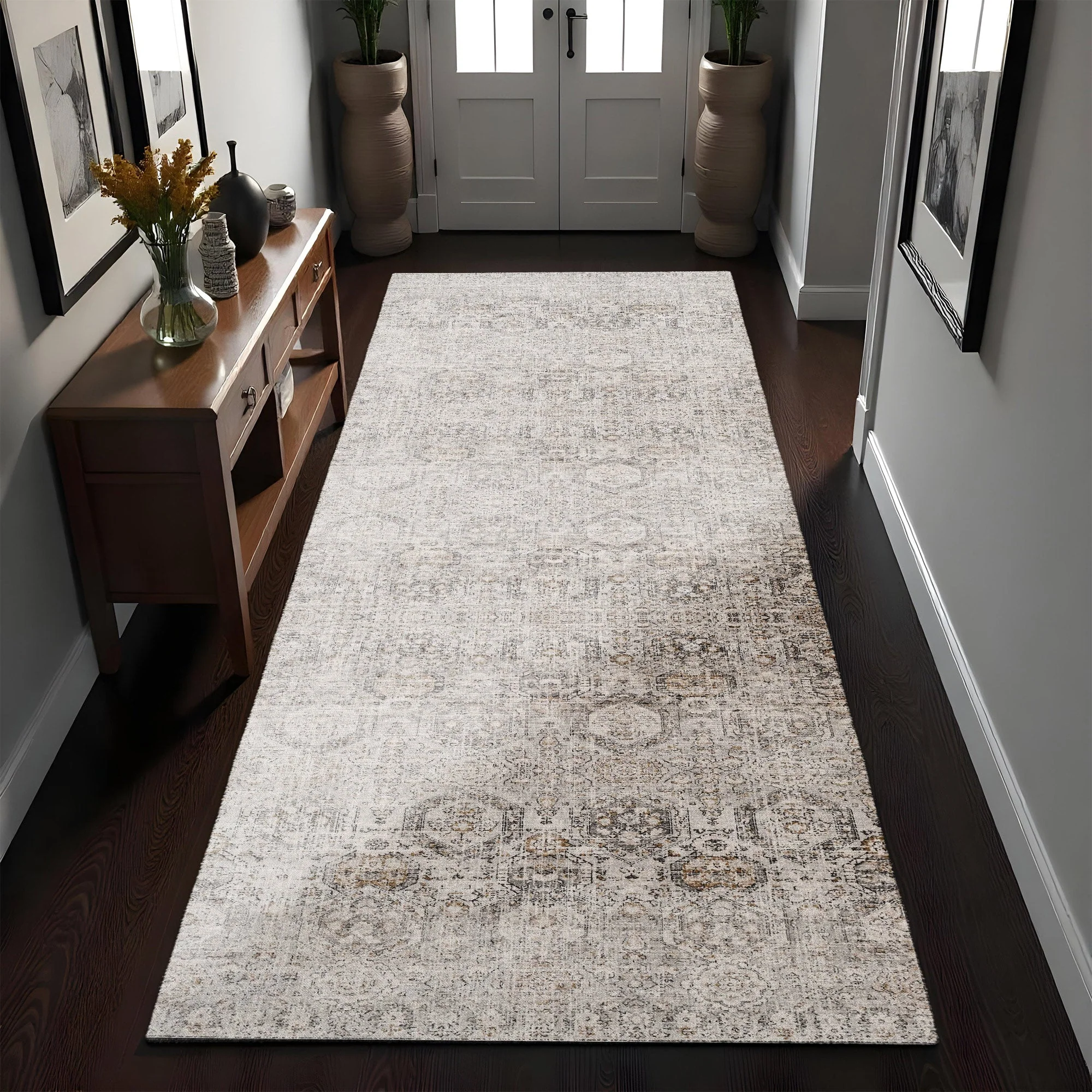 Transitional Style Ivory Machine Washable Cotton Rug - Image 3