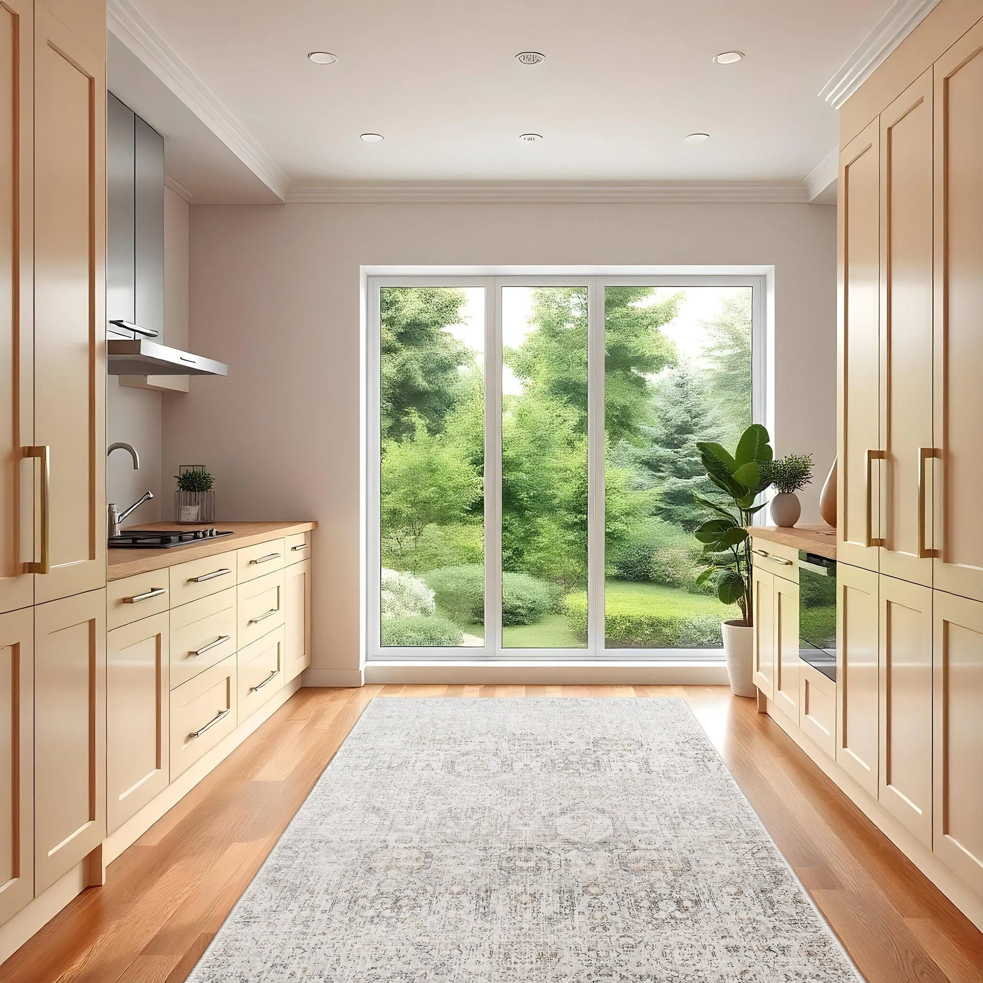 Transitional Style Ivory Machine Washable Cotton Rug - Image 4