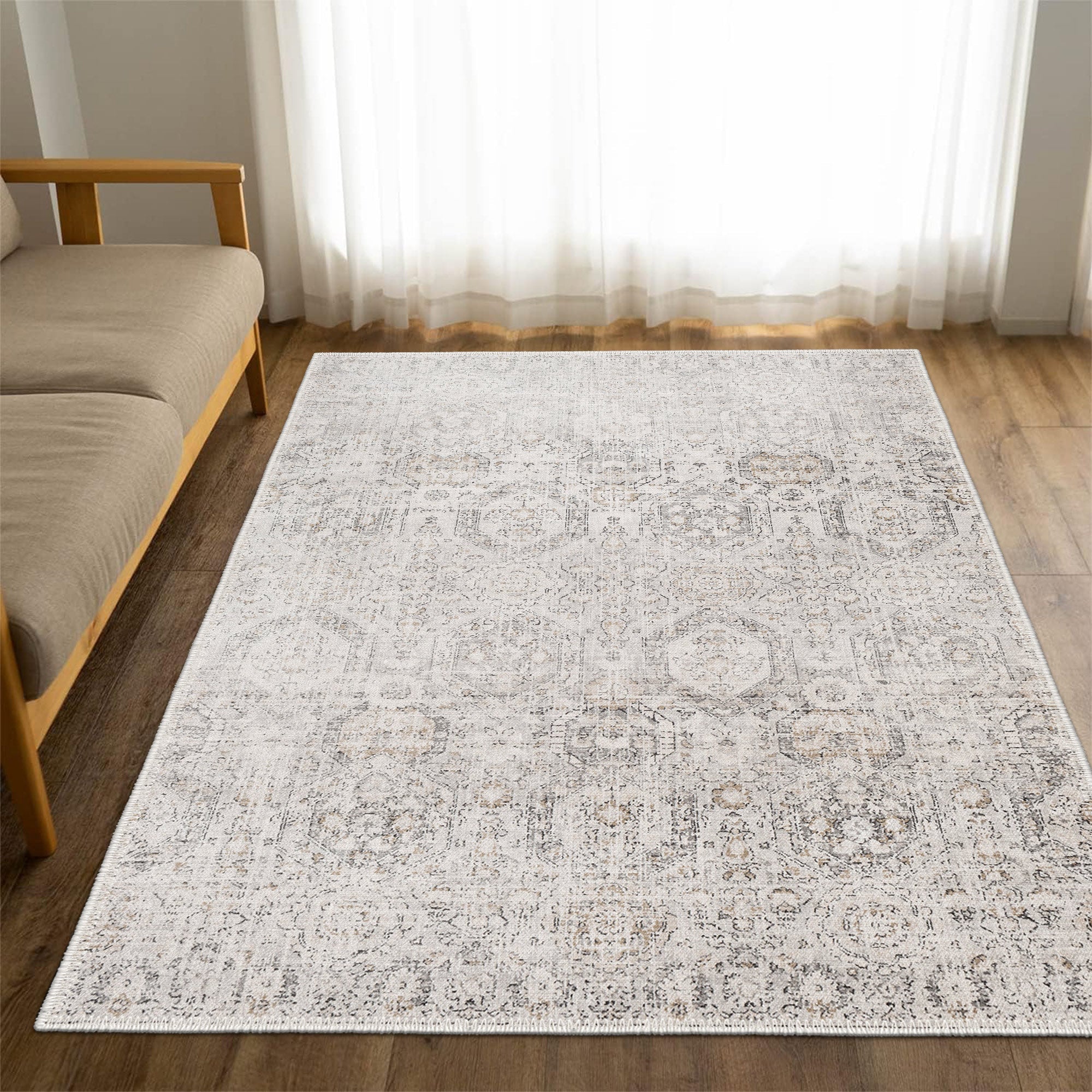 Transitional Style Ivory Machine Washable Cotton Rug - Image 5