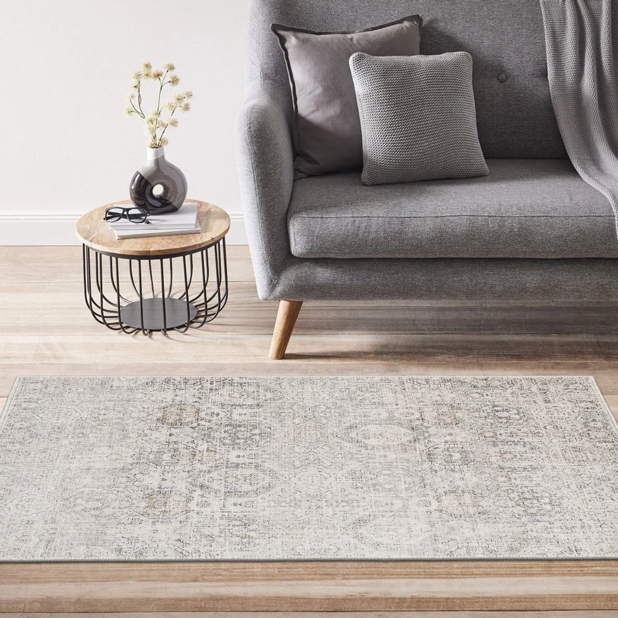 Transitional Style Ivory Machine Washable Cotton Rug - Image 6