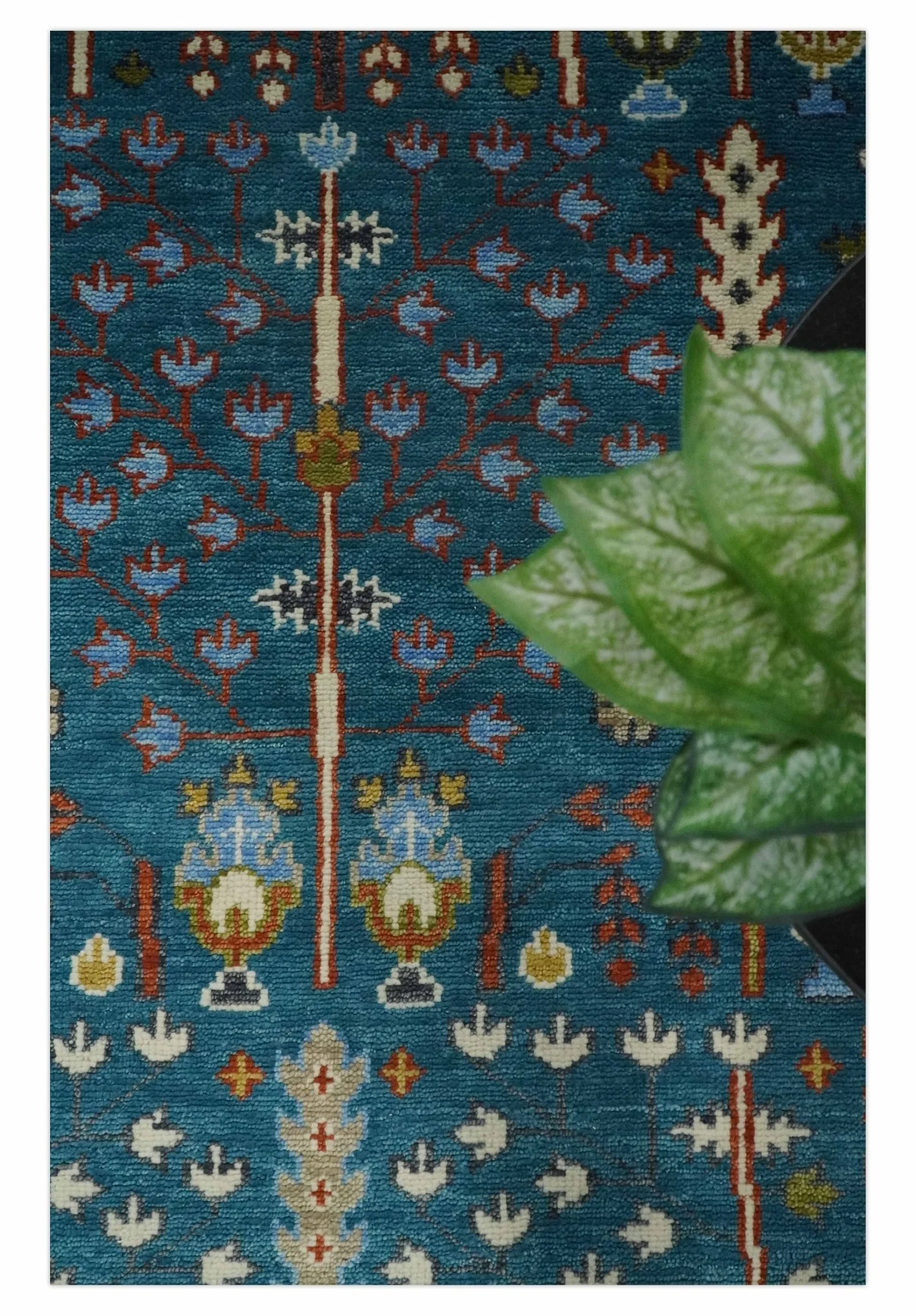 Tree of Life Traditional Hand Knotted Teal Blue and Ivory Custom Made Wool Area Rug - Image 10
