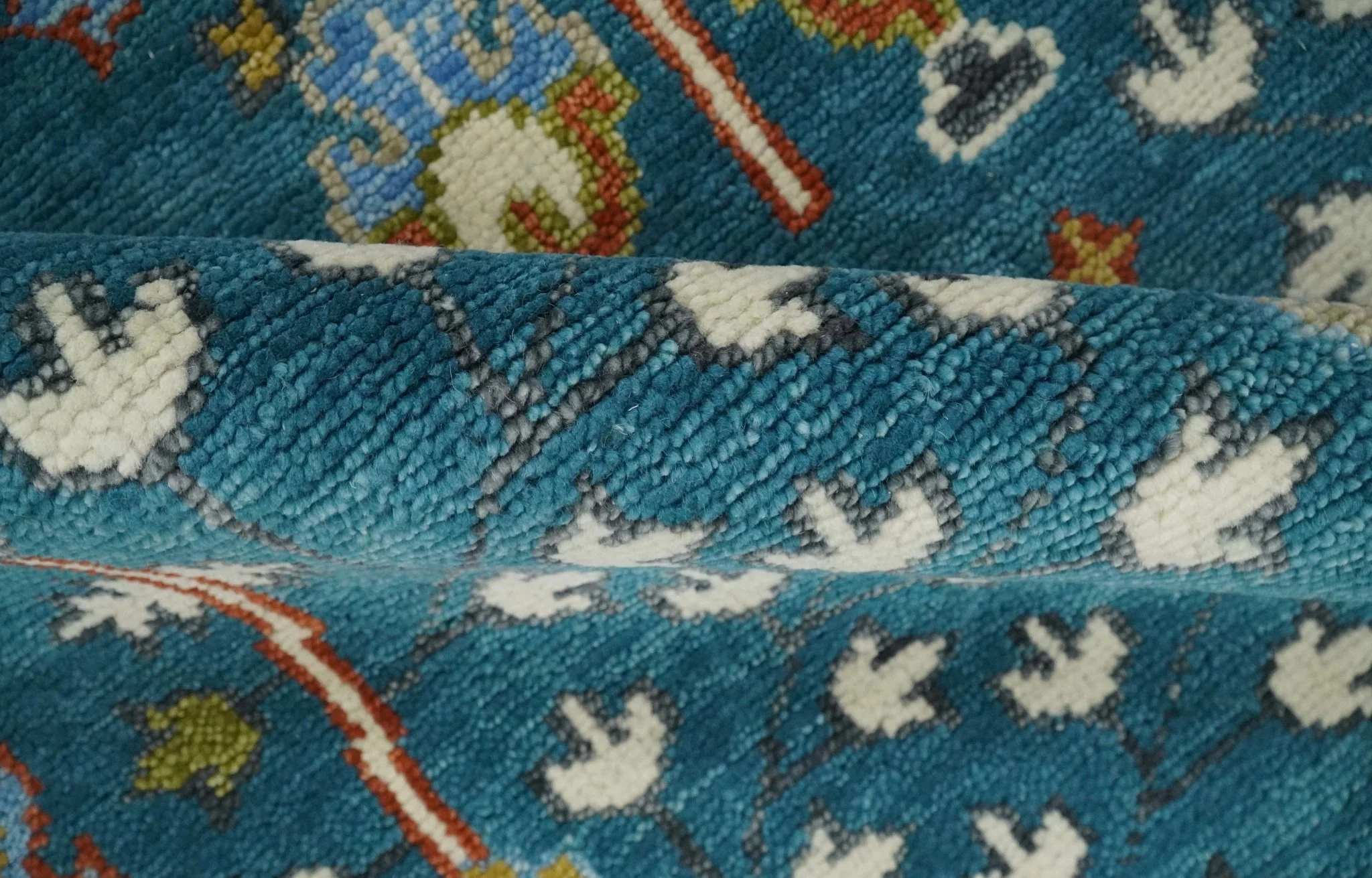 Tree of Life Traditional Hand Knotted Teal Blue and Ivory Custom Made Wool Area Rug - Image 6