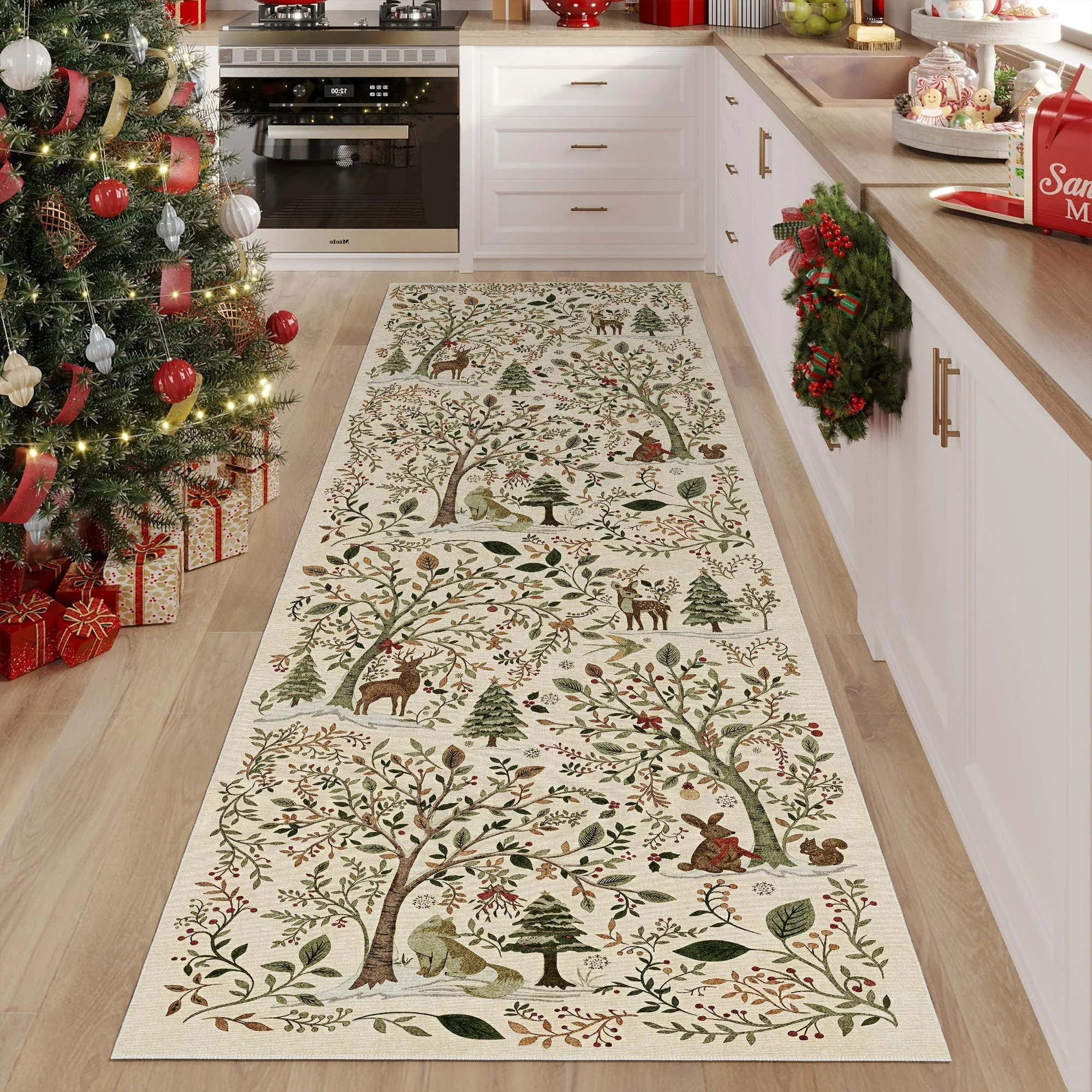 Tree Of Life Beige Machine Washable Cotton Area Rug - Image 3