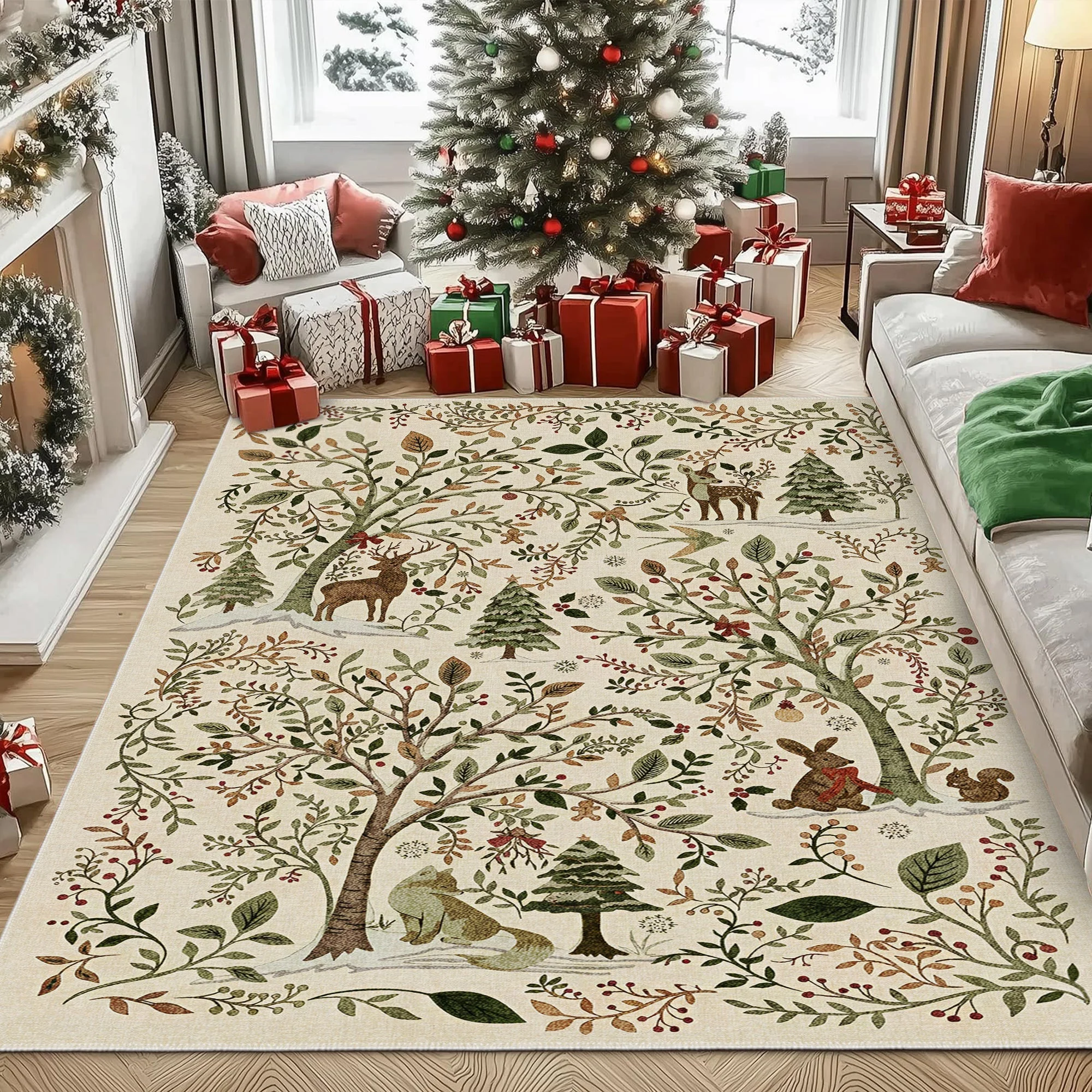 Tree Of Life Beige Machine Washable Cotton Area Rug - Image 5