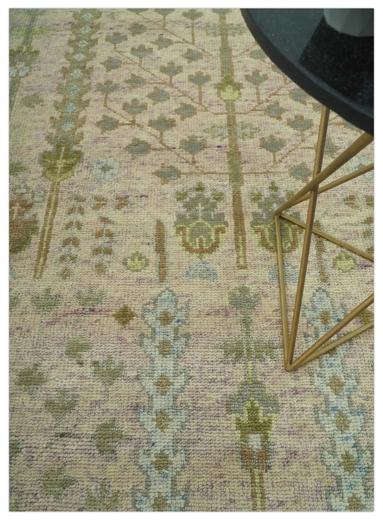 Tree of life Beige, Purple and Olive Hand Knotted Traditional Floral Custom Made wool rug - Image 2