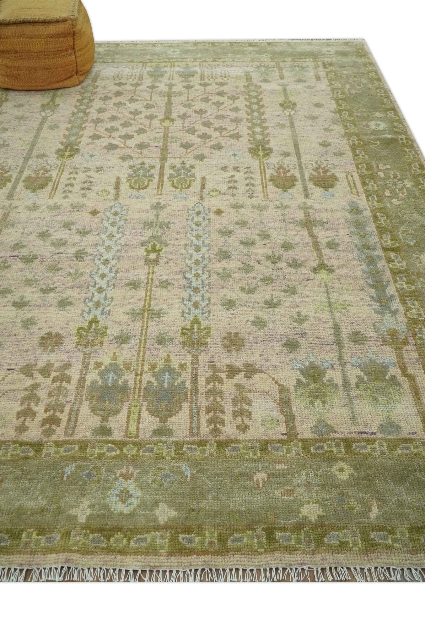 Tree of life Beige, Purple and Olive Hand Knotted Traditional Floral Custom Made wool rug - Image 3