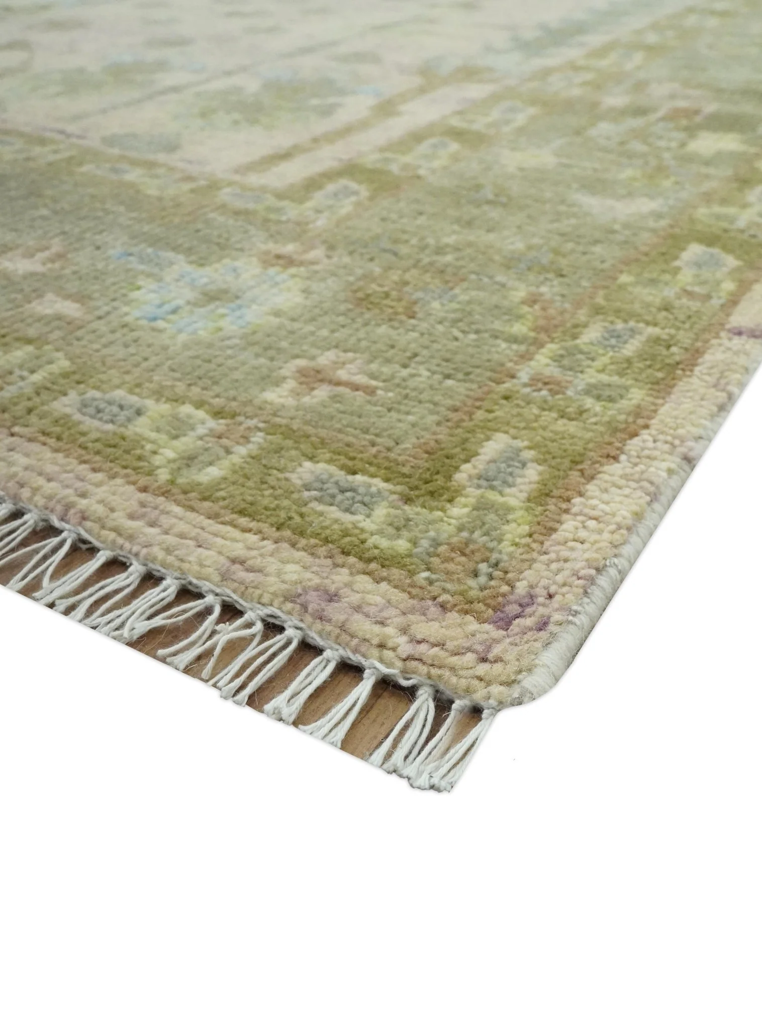Tree of life Beige, Purple and Olive Hand Knotted Traditional Floral Custom Made wool rug - Image 5