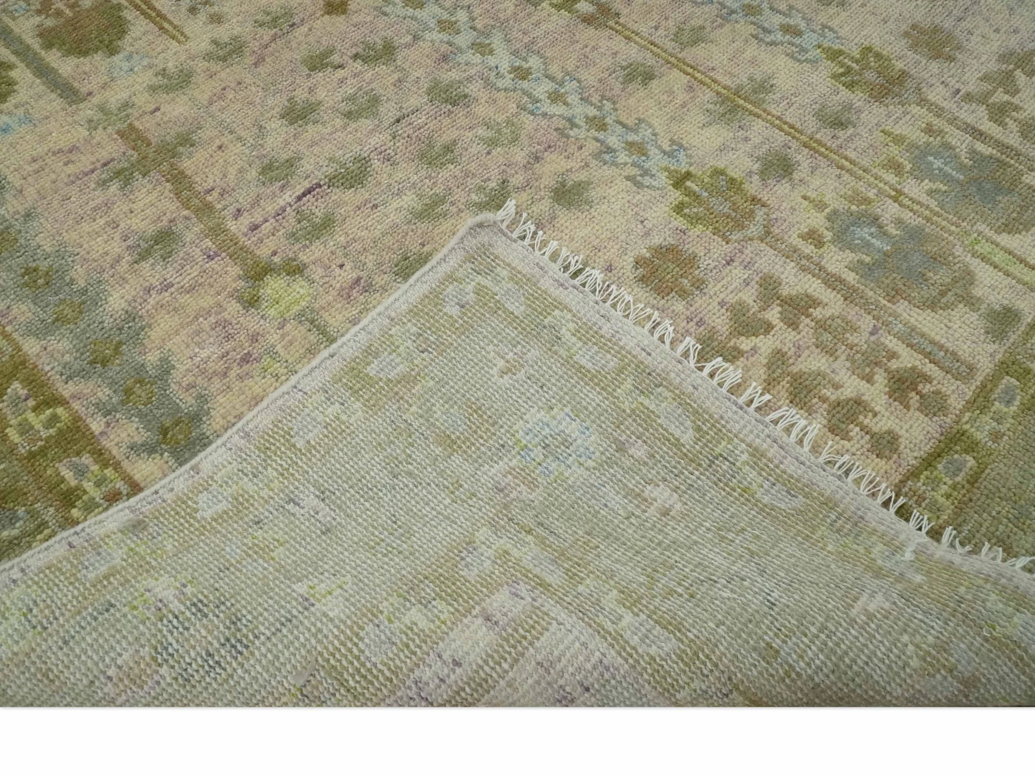 Tree of life Beige, Purple and Olive Hand Knotted Traditional Floral Custom Made wool rug - Image 7