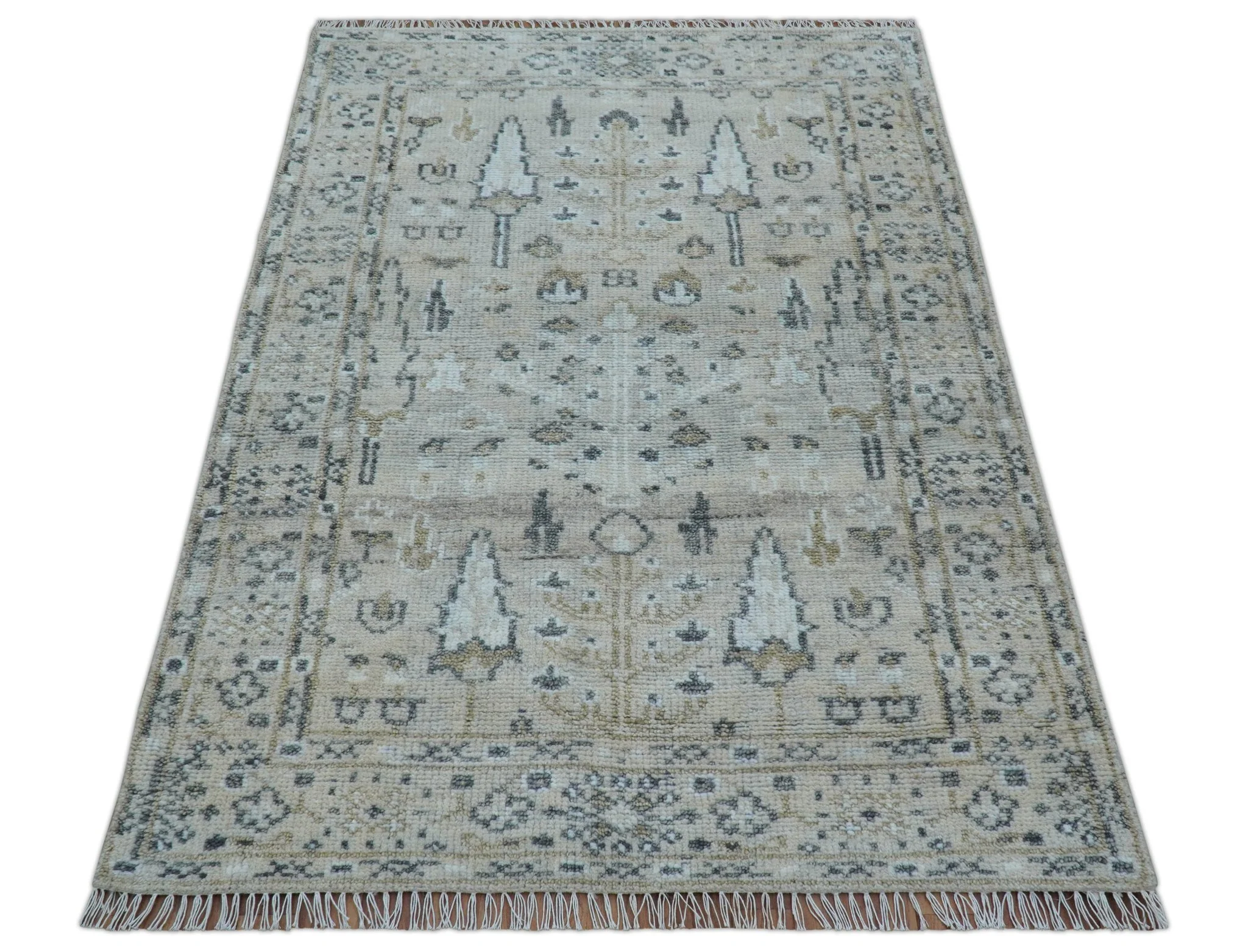Tree of life Beige Traditional Style Hand knotted 4x6 Wool Area Rug - Image 11