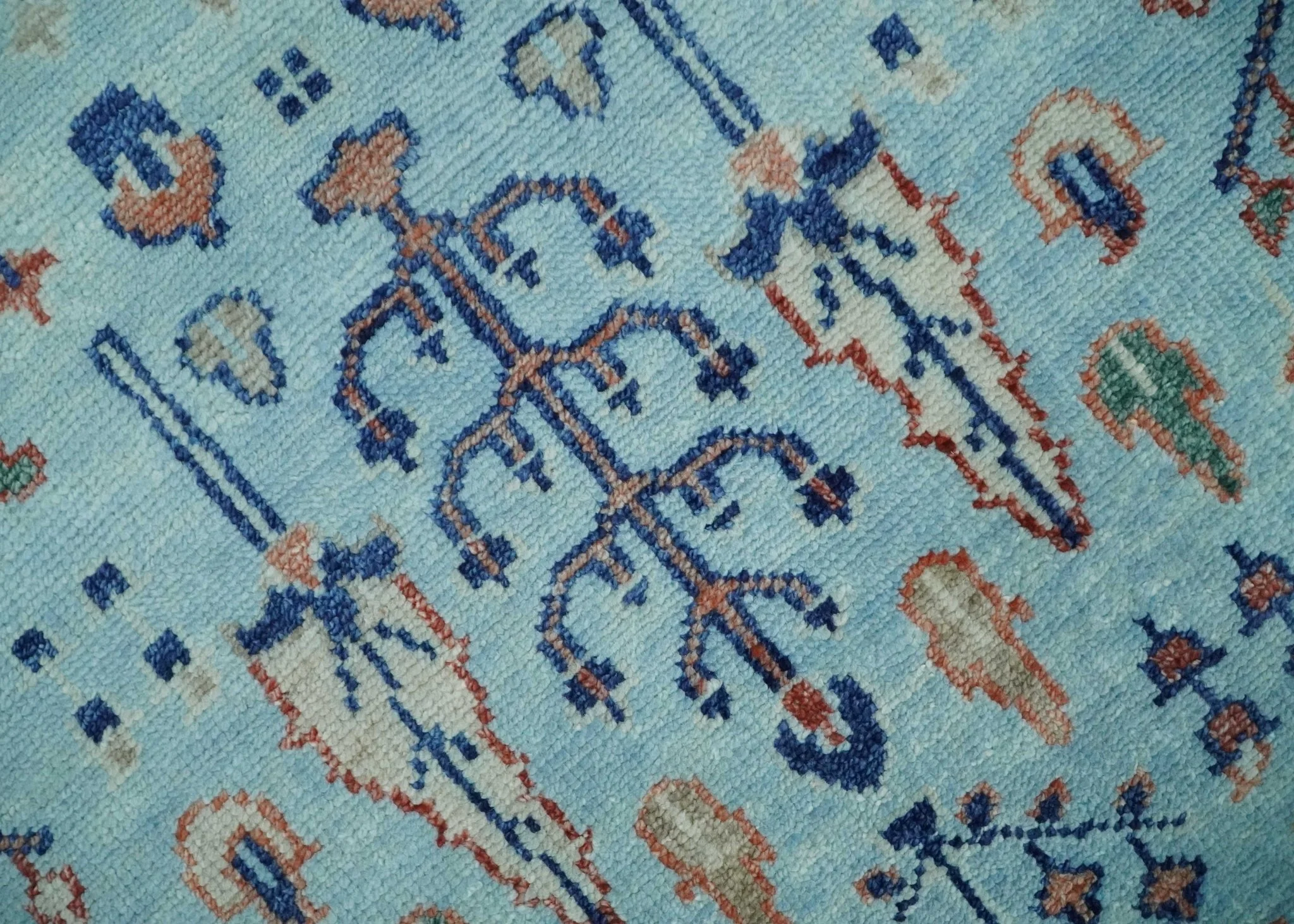 Tree of Life Hand Knotted Blue and Rust Modern Persian Vintage Oushak Custom Made Wool Rug - Image 4
