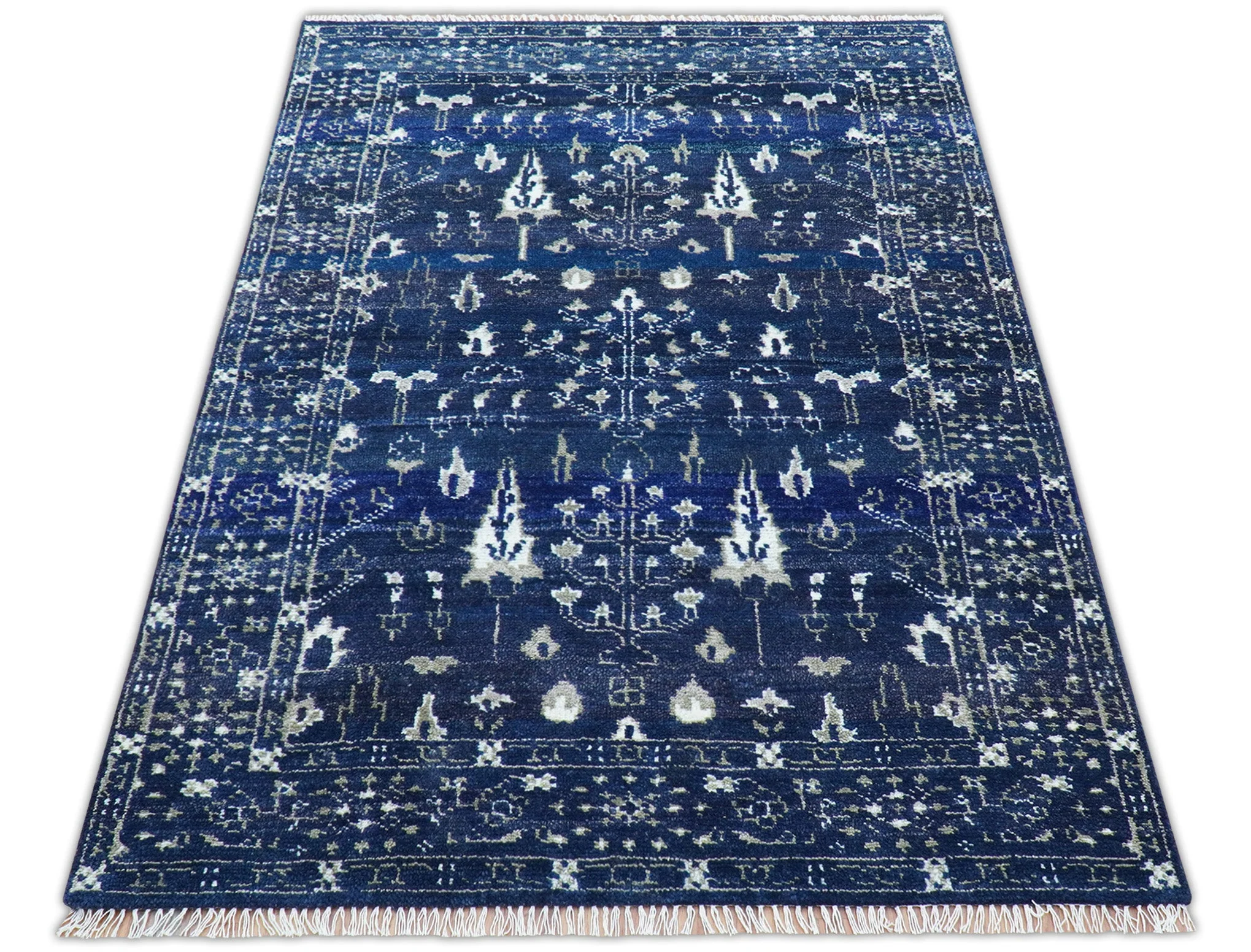 Tree of life Blue Traditional Style Hand knotted 5x8 Wool Area Rug - Image 11