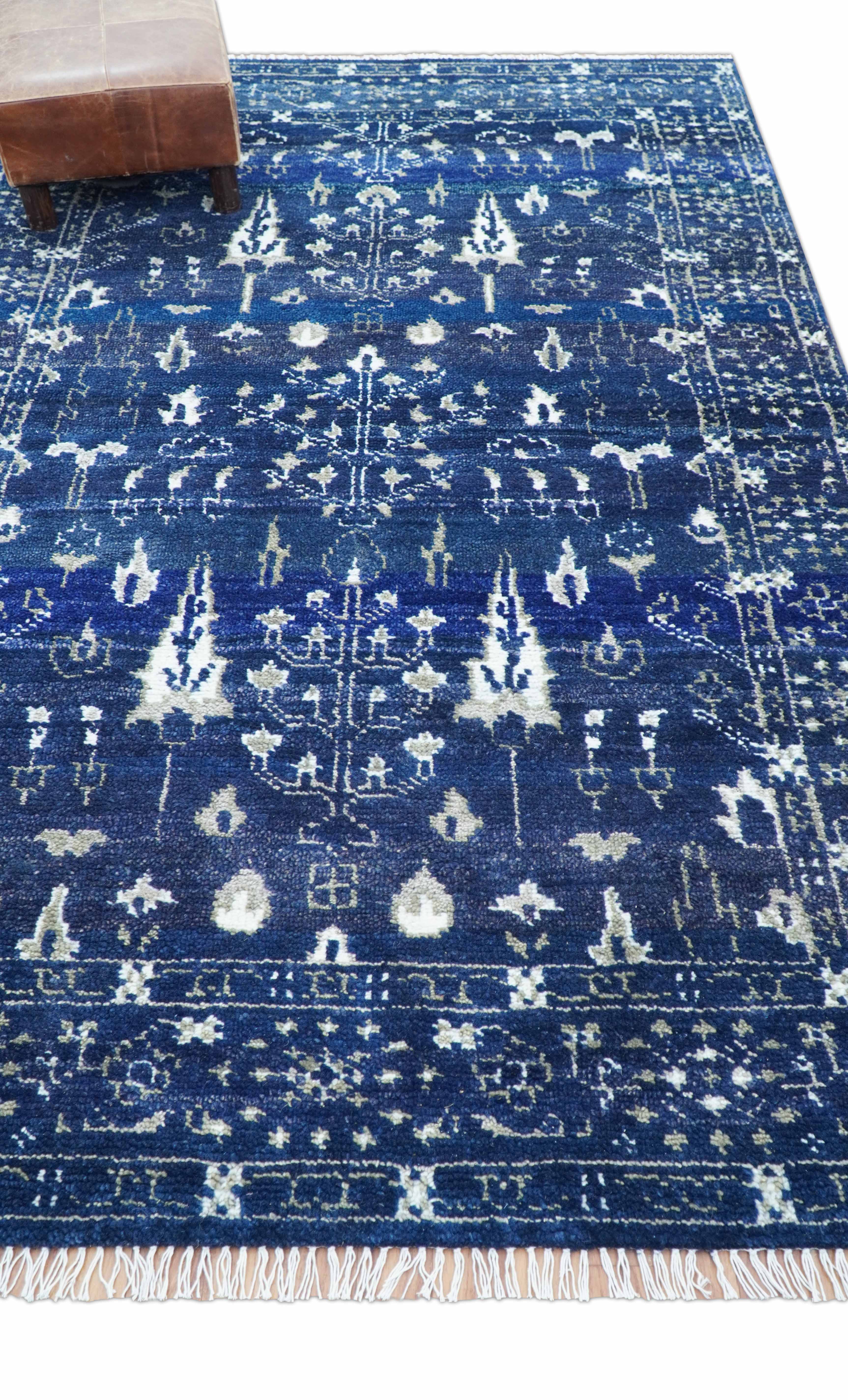 Tree of life Blue Traditional Style Hand knotted 5x8 Wool Area Rug - Image 3