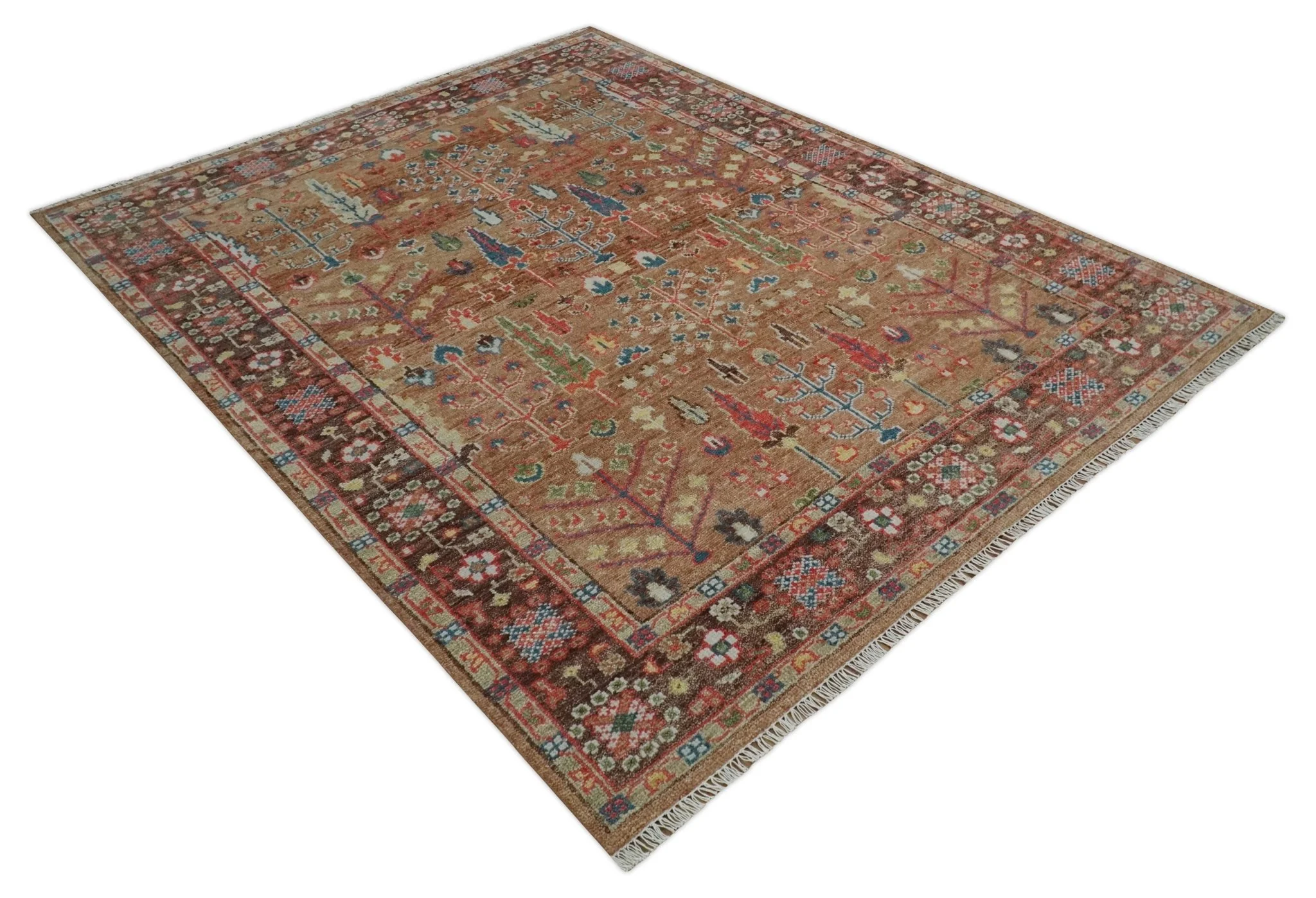 Custom made Tree of Life Brown and Rust Hand Knotted Traditional Oushak Wool Rug - Image 11