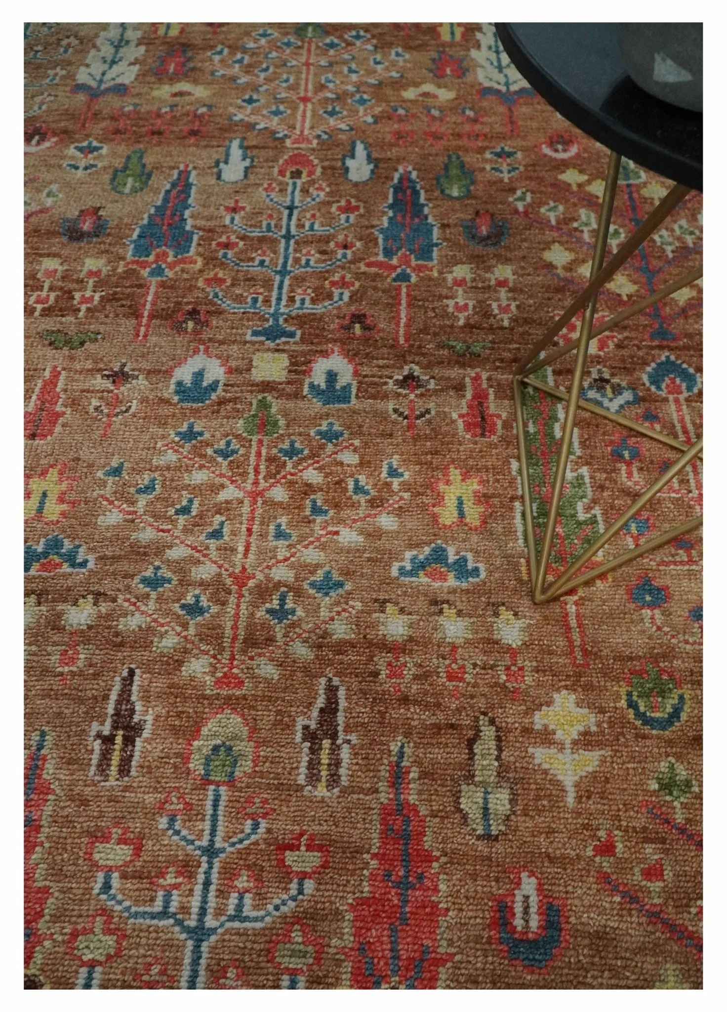 Custom made Tree of Life Brown and Rust Hand Knotted Traditional Oushak Wool Rug - Image 3