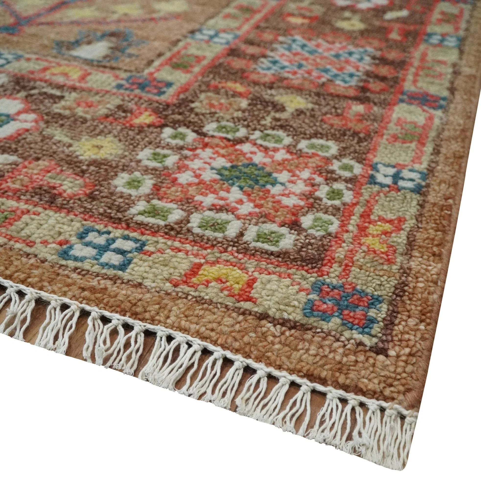 Custom made Tree of Life Brown and Rust Hand Knotted Traditional Oushak Wool Rug - Image 6