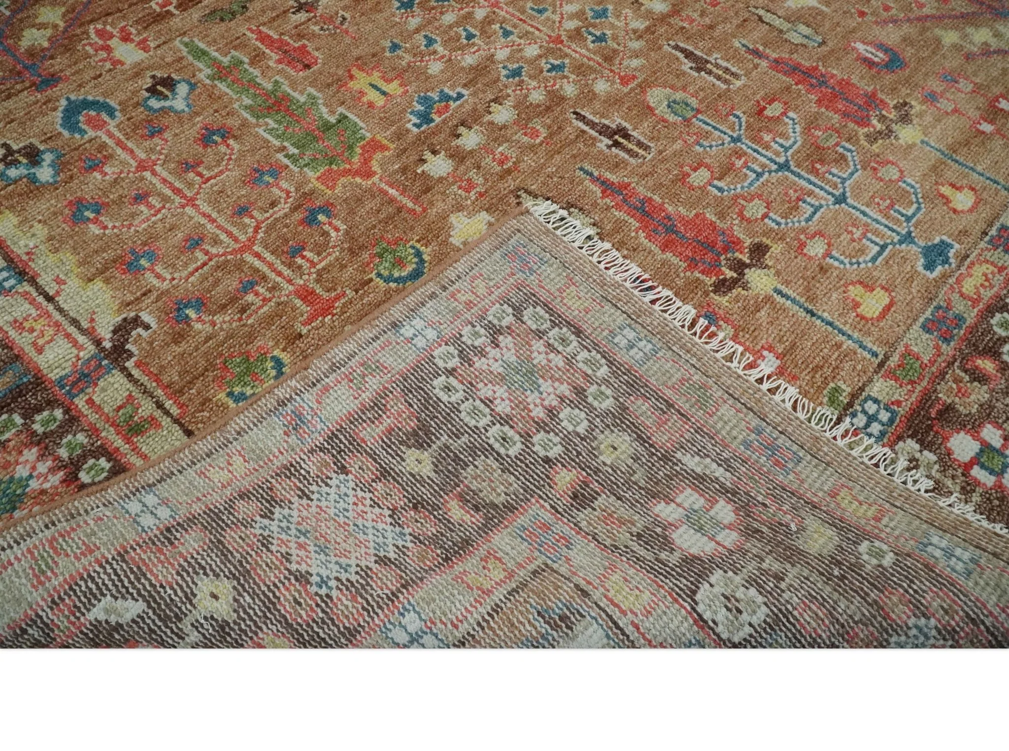 Custom made Tree of Life Brown and Rust Hand Knotted Traditional Oushak Wool Rug - Image 7