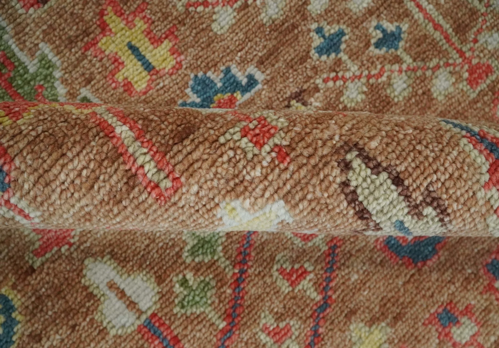 Custom made Tree of Life Brown and Rust Hand Knotted Traditional Oushak Wool Rug - Image 9