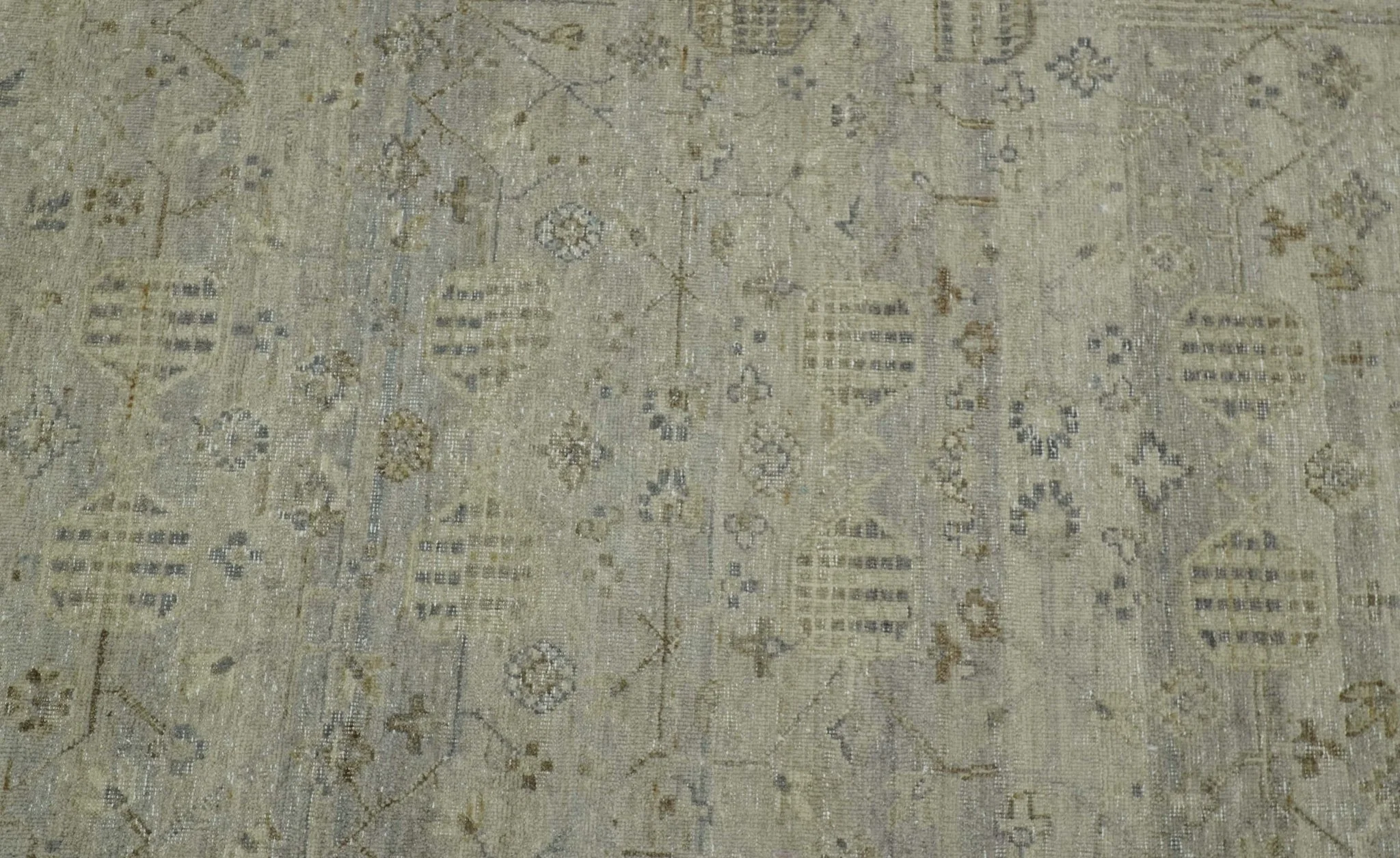 Distressed Silver And Beige Hand Knotted khotan design Custom Made wool area rug - Image 5