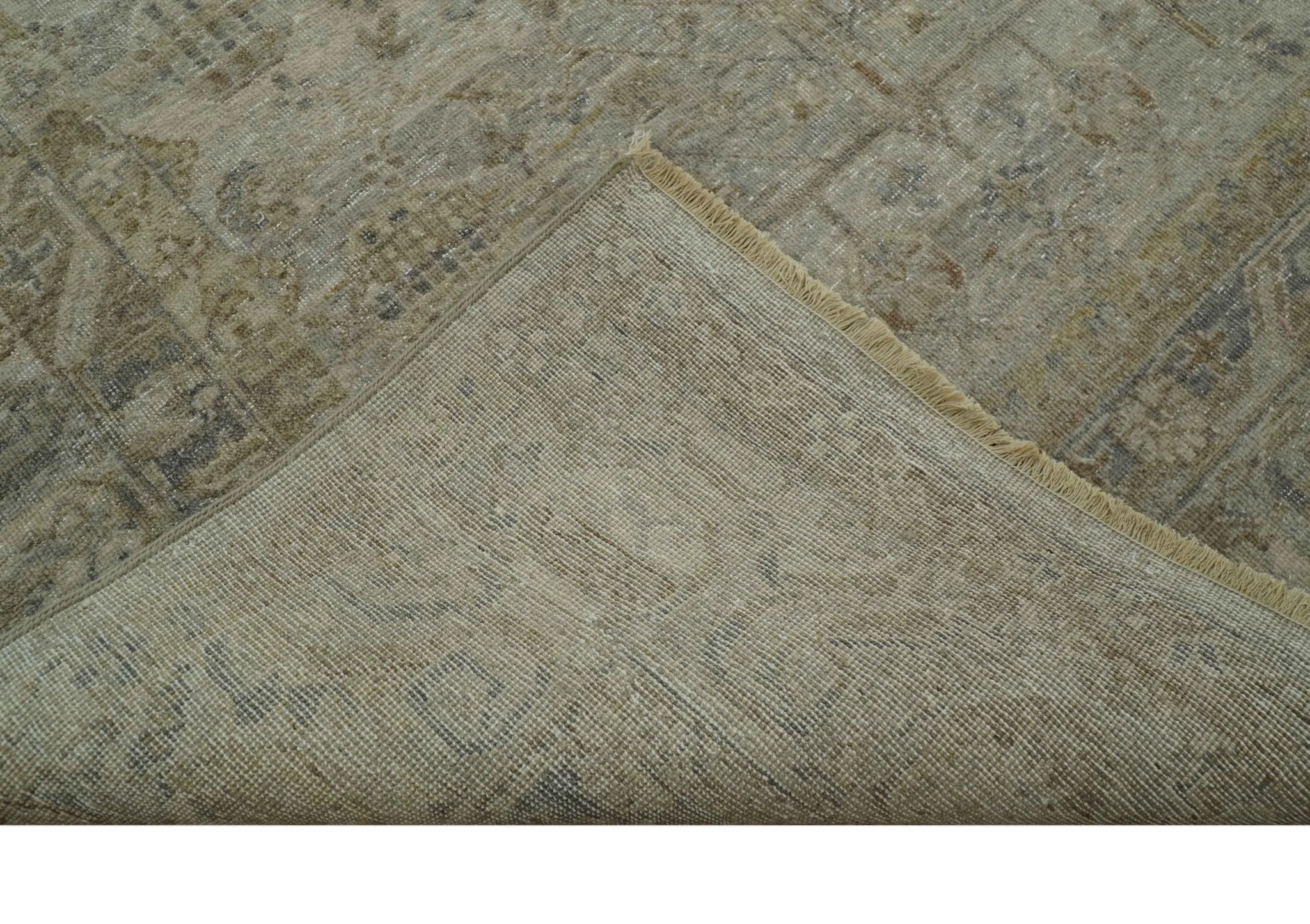 Distressed Silver And Beige Hand Knotted khotan design Custom Made wool area rug - Image 7