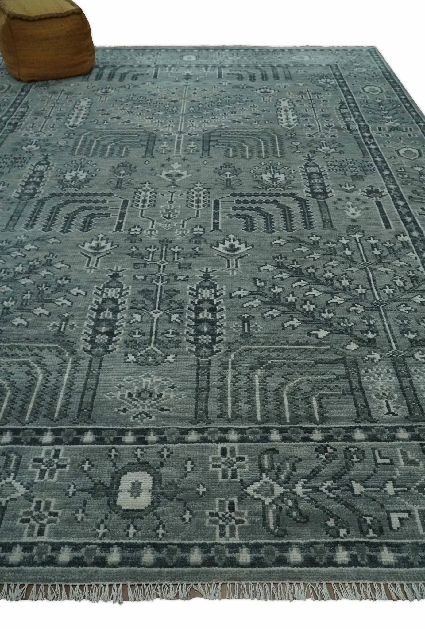Tree of life Gray, Charcoal and Ivory Hand knotted Traditional Floral Multi Size wool Area Rug - Image 4