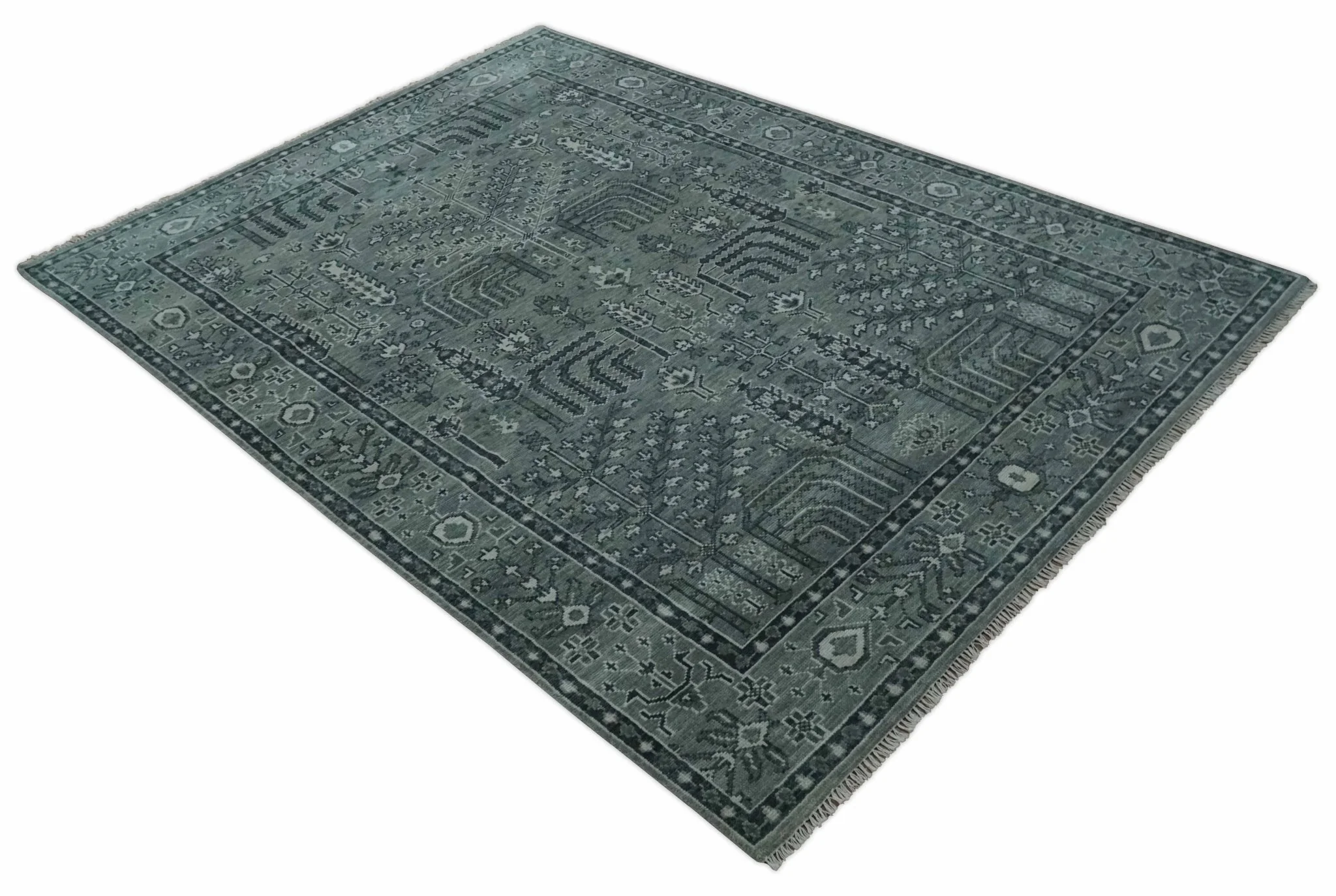 Tree of life Gray, Charcoal and Ivory Hand knotted Traditional Floral 9x12 wool Area Rug - Image 10