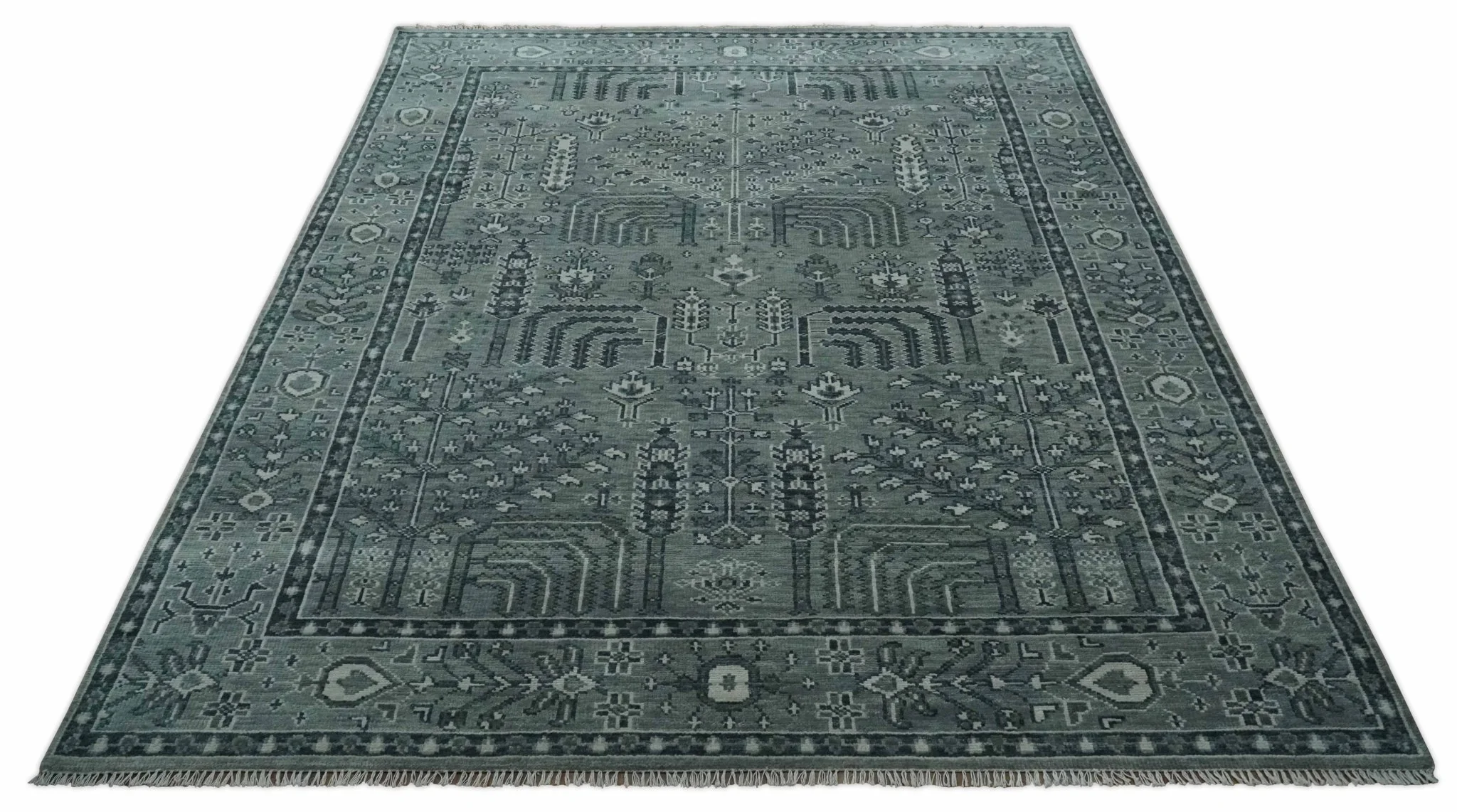 Tree of life Gray, Charcoal and Ivory Hand knotted Traditional Floral 9x12 wool Area Rug - Image 11
