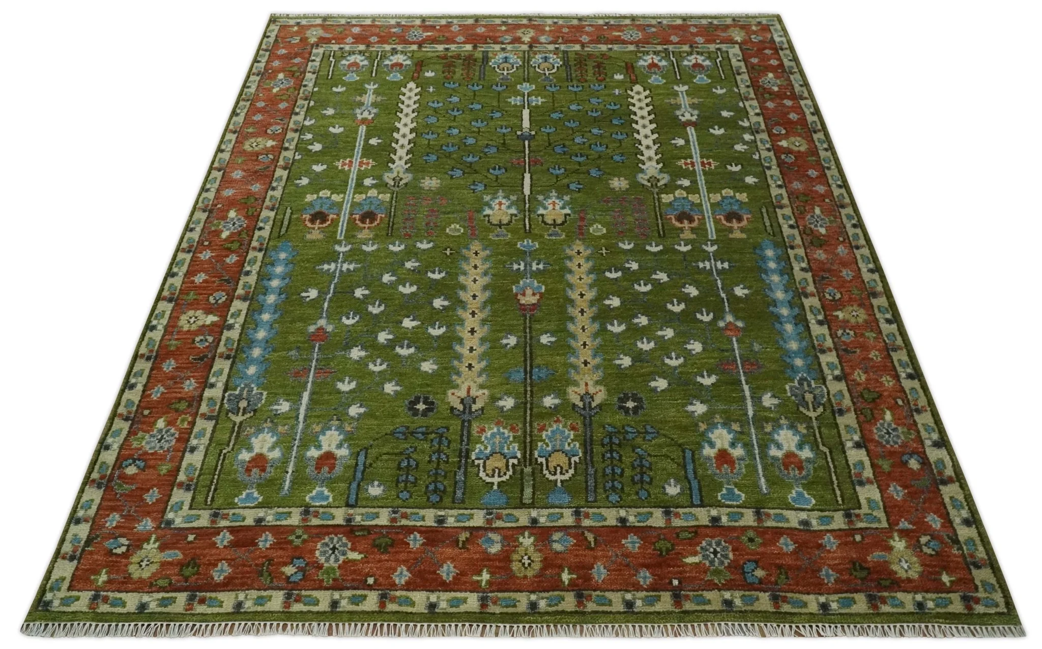 Tree of life Green and Rust Traditional Hand knotted 8x10 wool Area Rug - Image 10