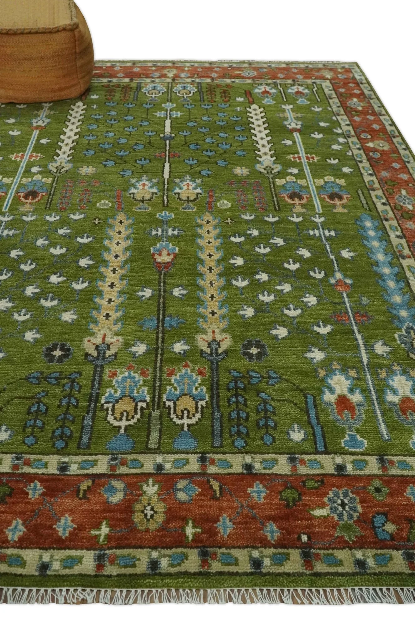 Tree of life Green and Rust Traditional Hand knotted 8x10 wool Area Rug - Image 3