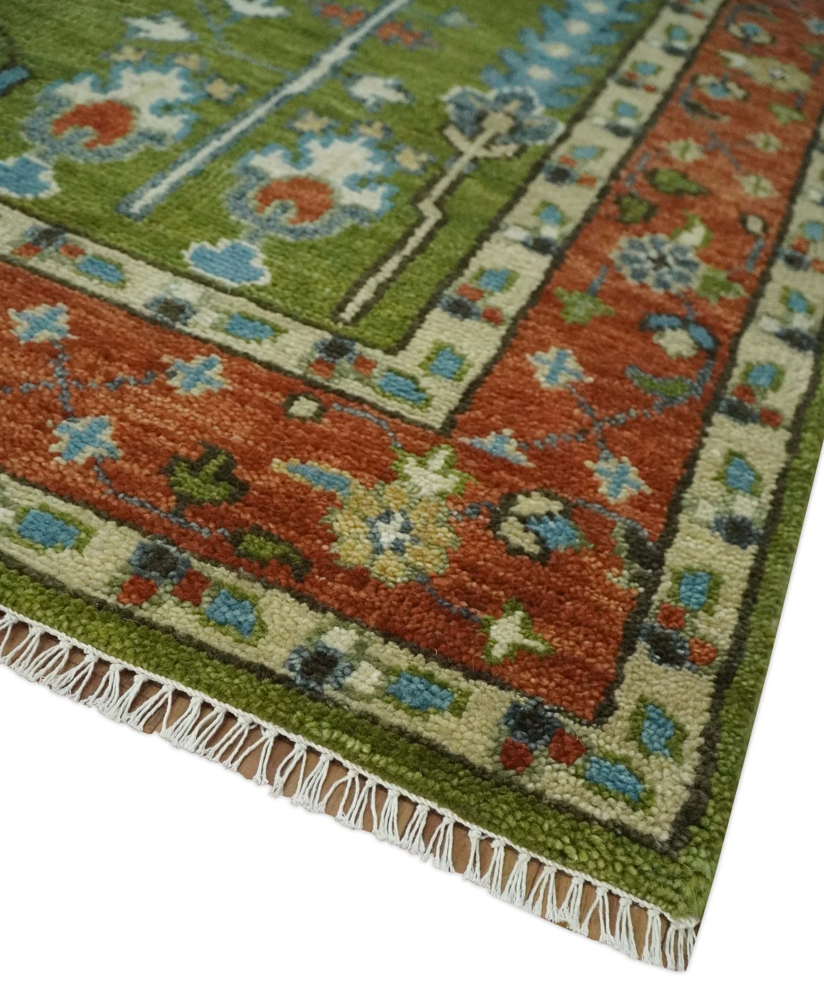 Tree of life Green and Rust Traditional Hand knotted 8x10 wool Area Rug - Image 5