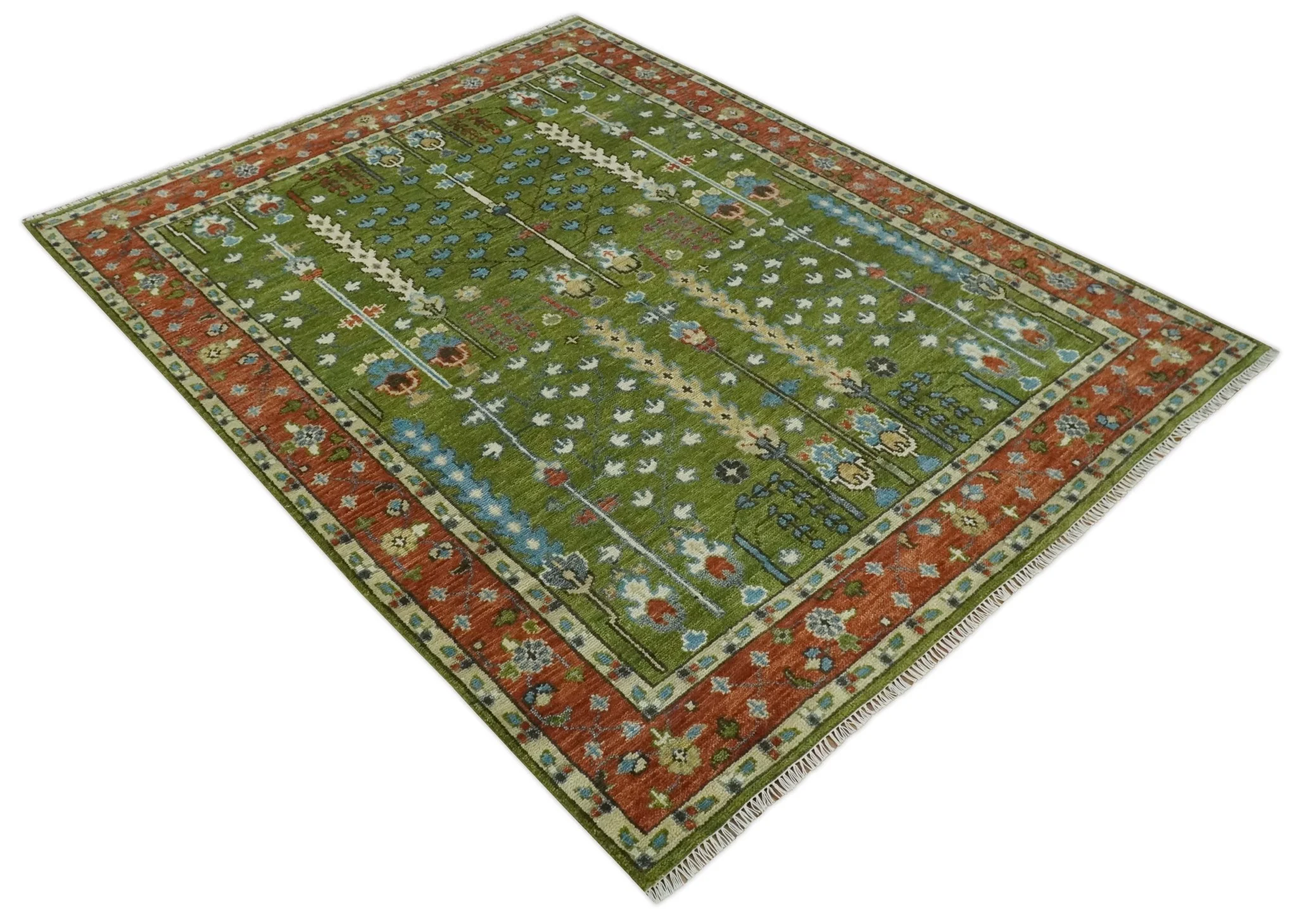 Tree of life Green and Rust Traditional Hand knotted 8x10 wool Area Rug - Image 9
