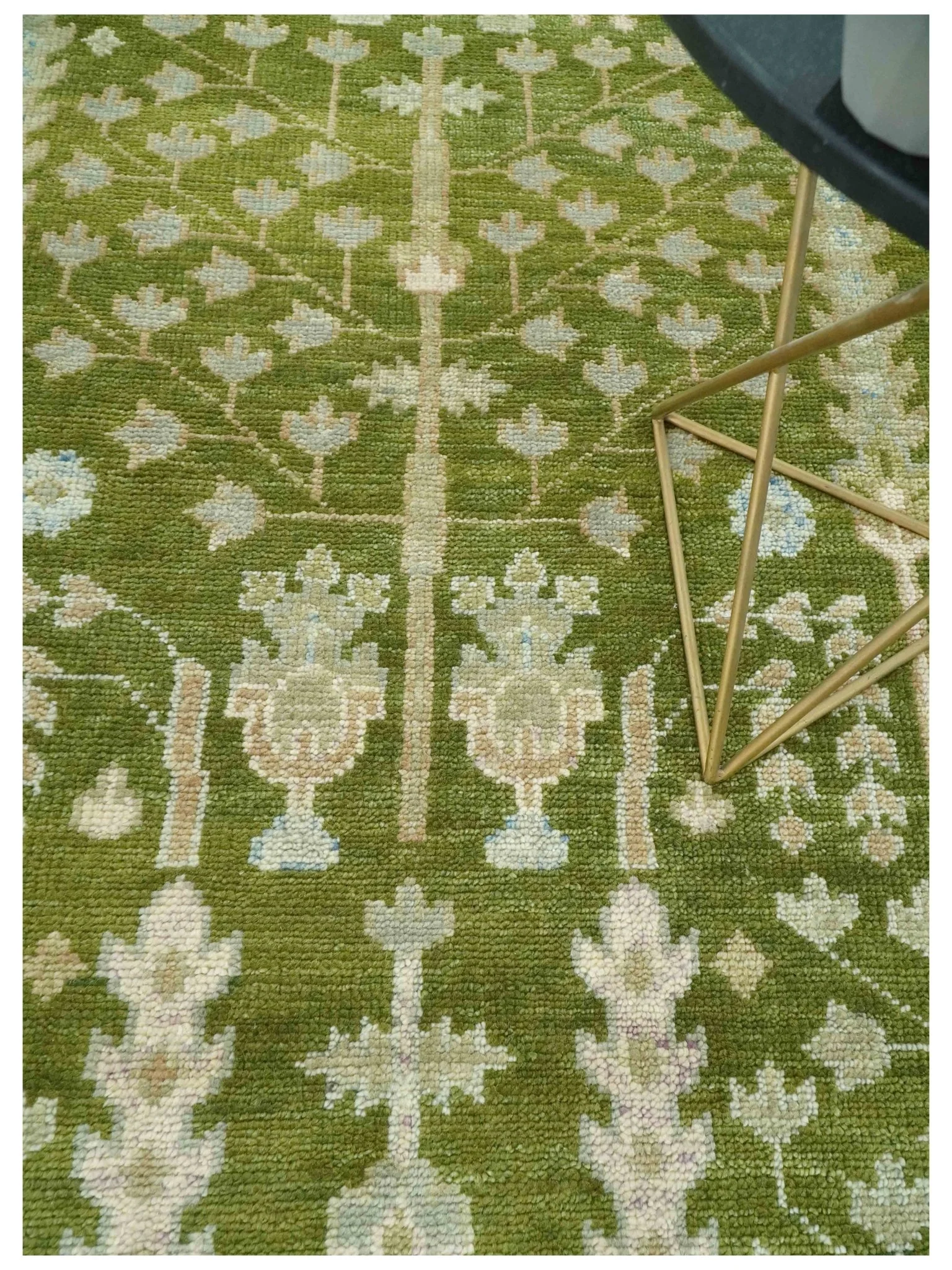Tree of life Green and Silver Hand Knotted Traditional Floral Custom Made wool rug - Image 2