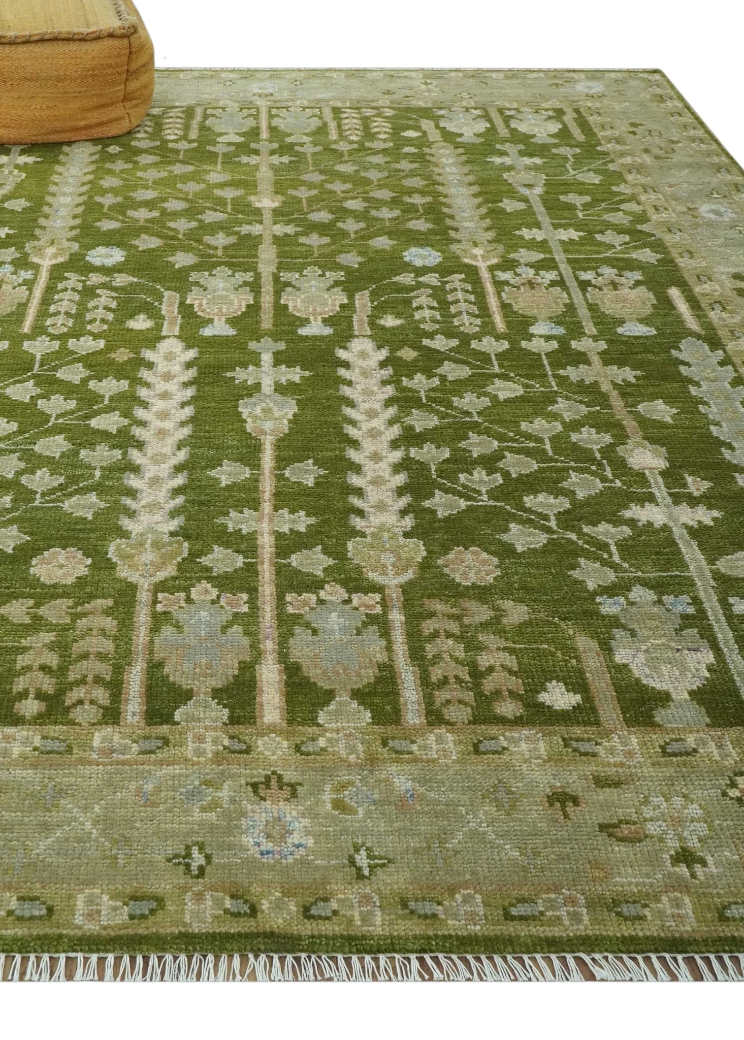 Tree of life Green and Silver Hand Knotted Traditional Floral Custom Made wool rug - Image 3