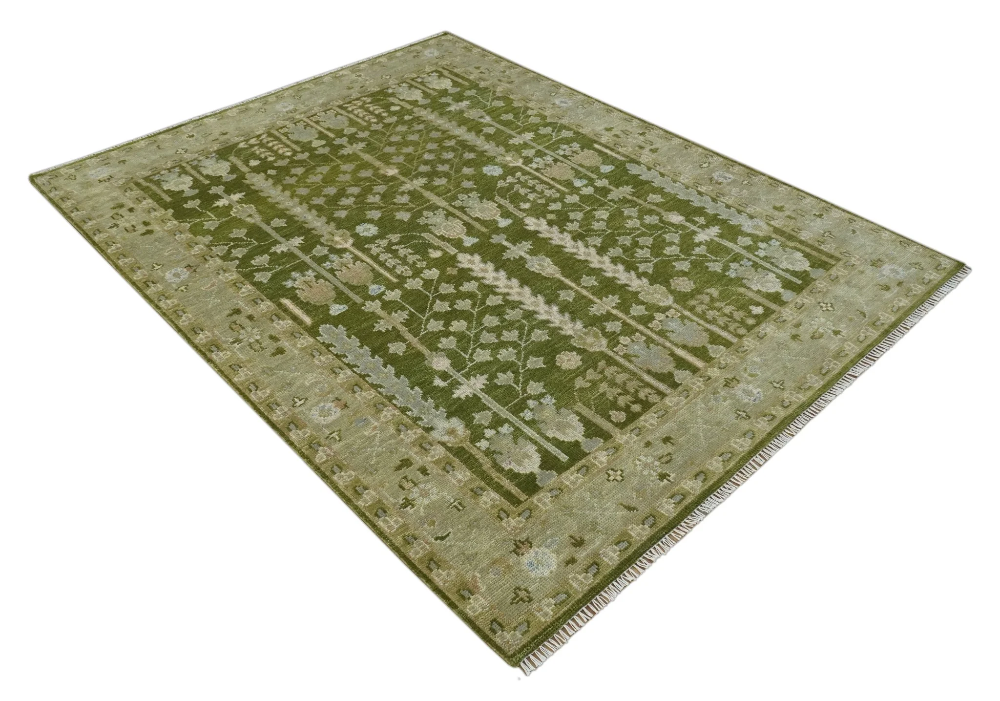 Tree of life Green and Silver Hand Knotted Traditional Floral Custom Made wool rug - Image 9