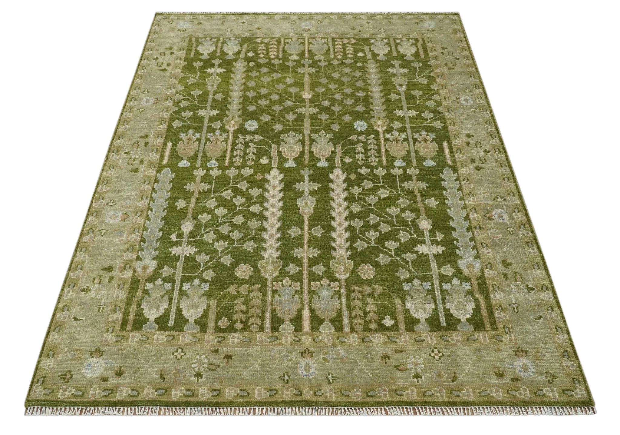 Tree of life Green and Silver Hand Knotted Traditional Floral 8x10 wool rug - Image 10