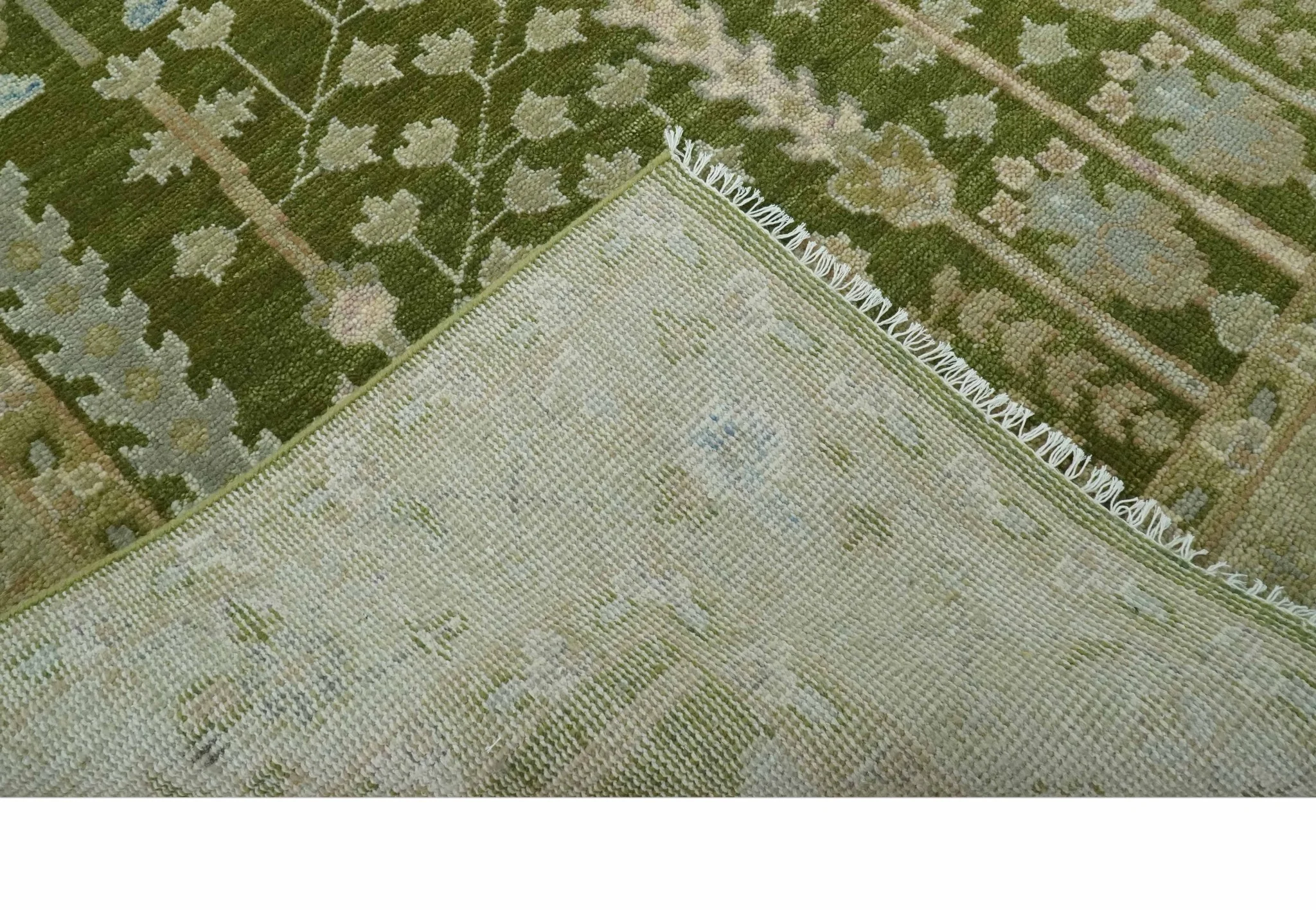 Tree of life Green and Silver Hand Knotted Traditional Floral 8x10 wool rug - Image 7