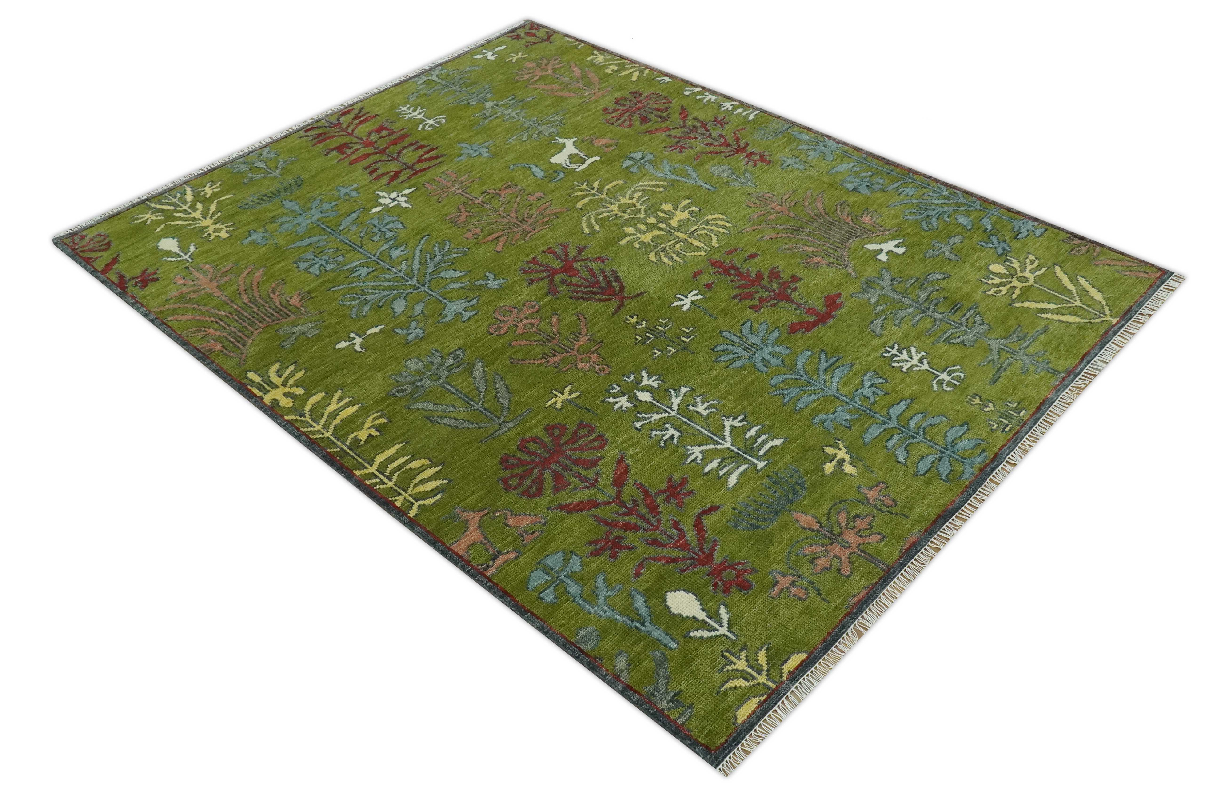 Tree Green, Silver, Maroon Hand Knotted 8x10 wool Area Rug - Image 10