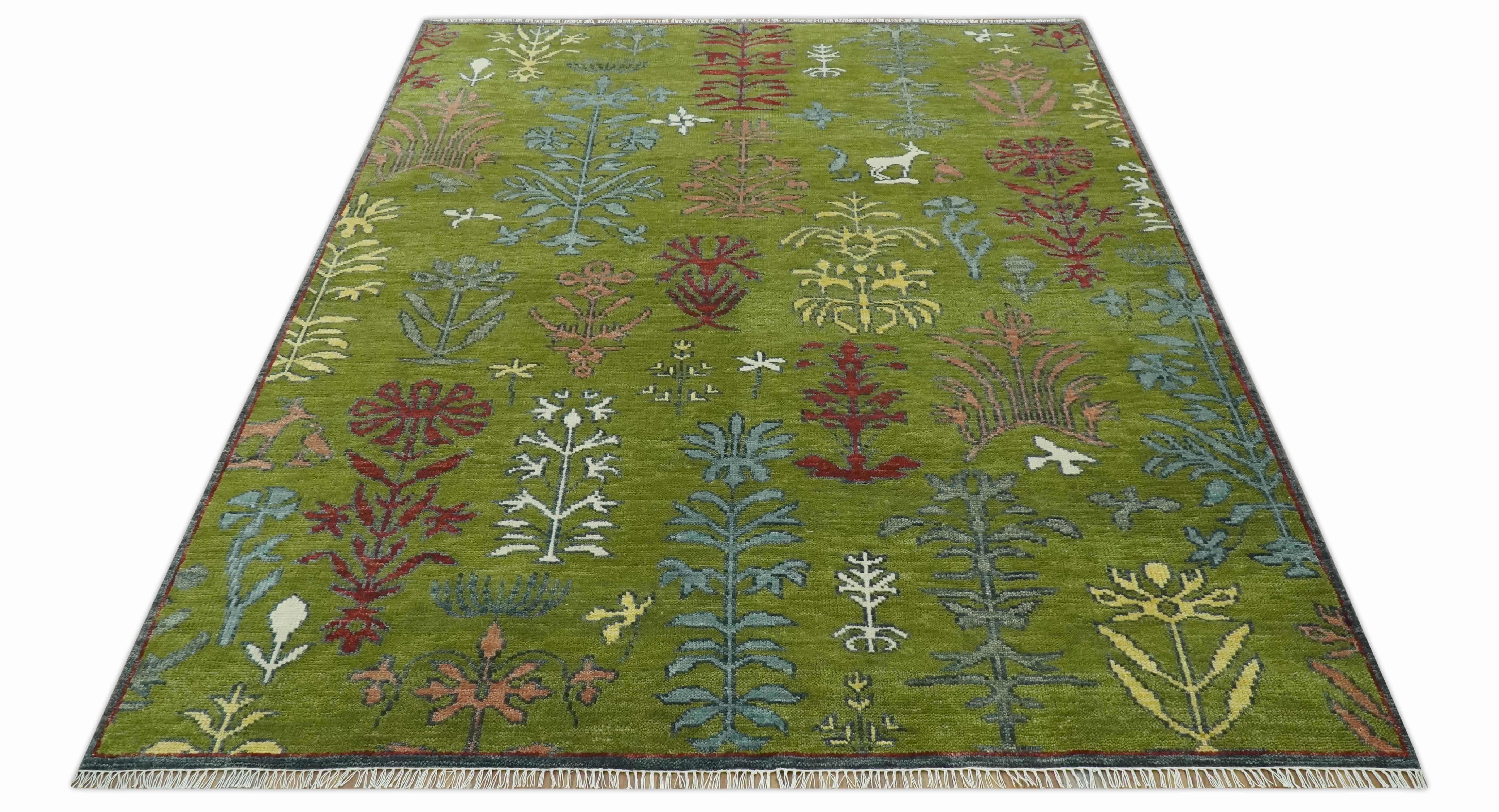 Tree Green, Silver, Maroon Hand Knotted 8x10 wool Area Rug - Image 11