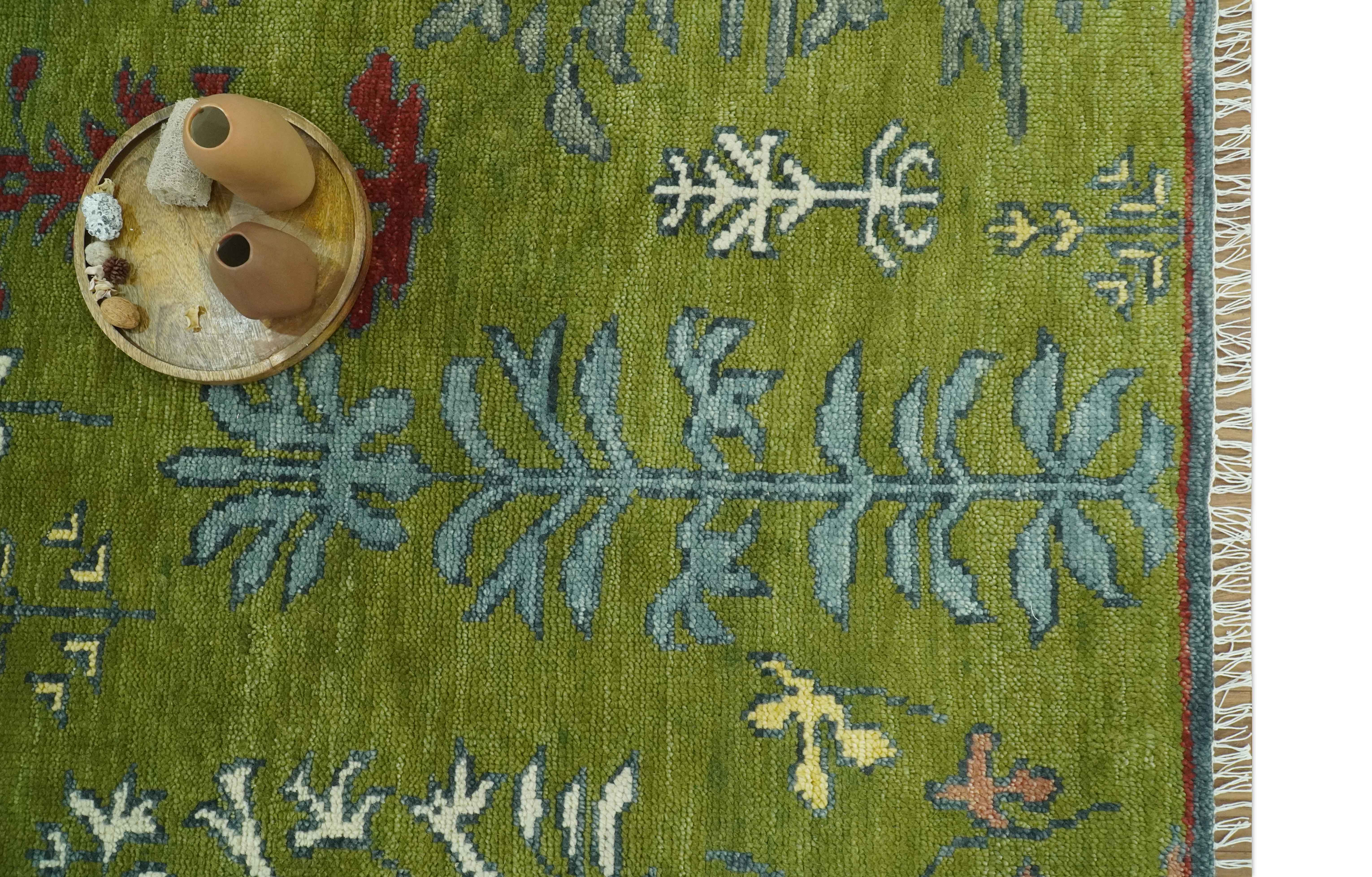 Tree Green, Silver, Maroon Hand Knotted 8x10 wool Area Rug - Image 12