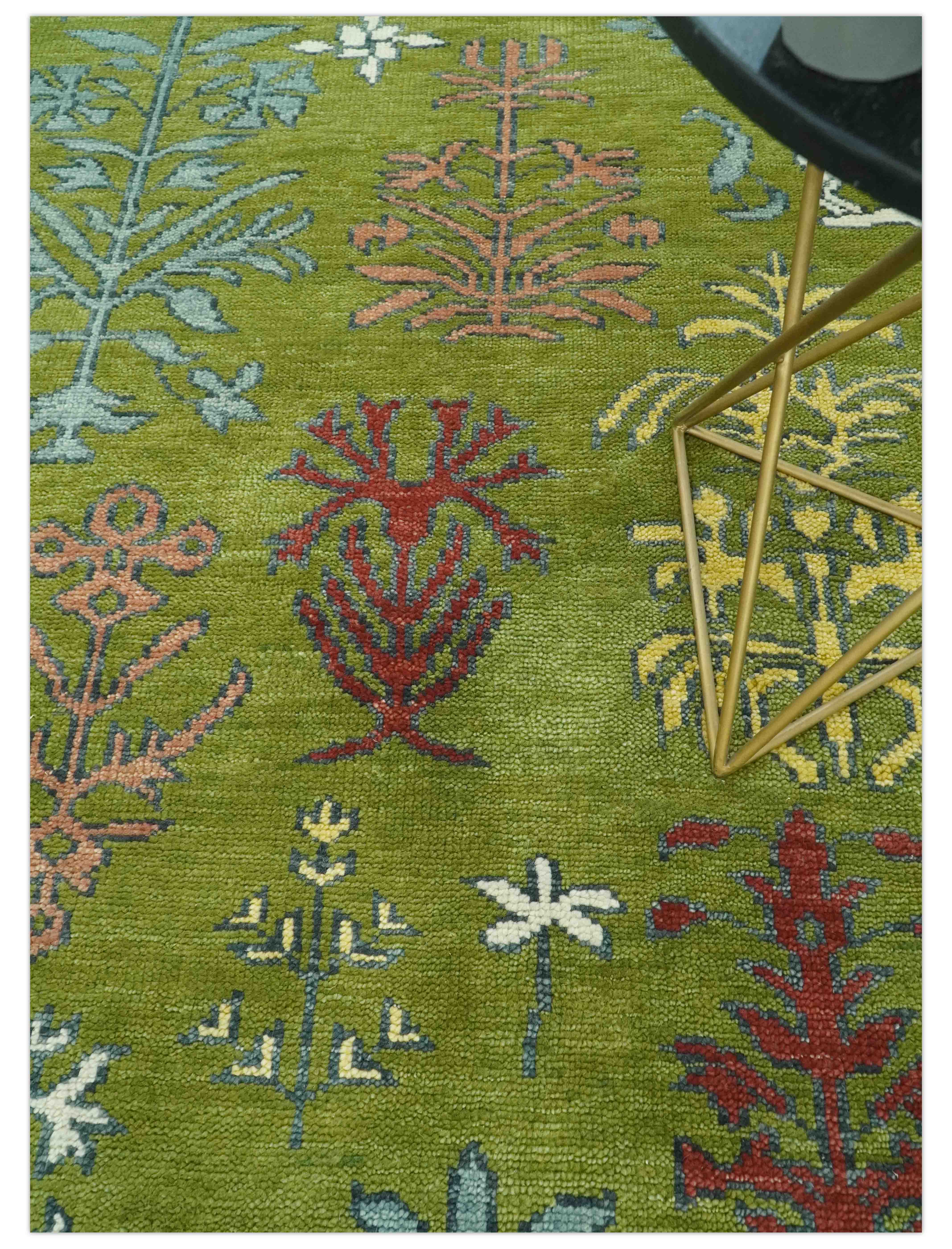 Tree Green, Silver, Maroon Hand Knotted 8x10 wool Area Rug - Image 2
