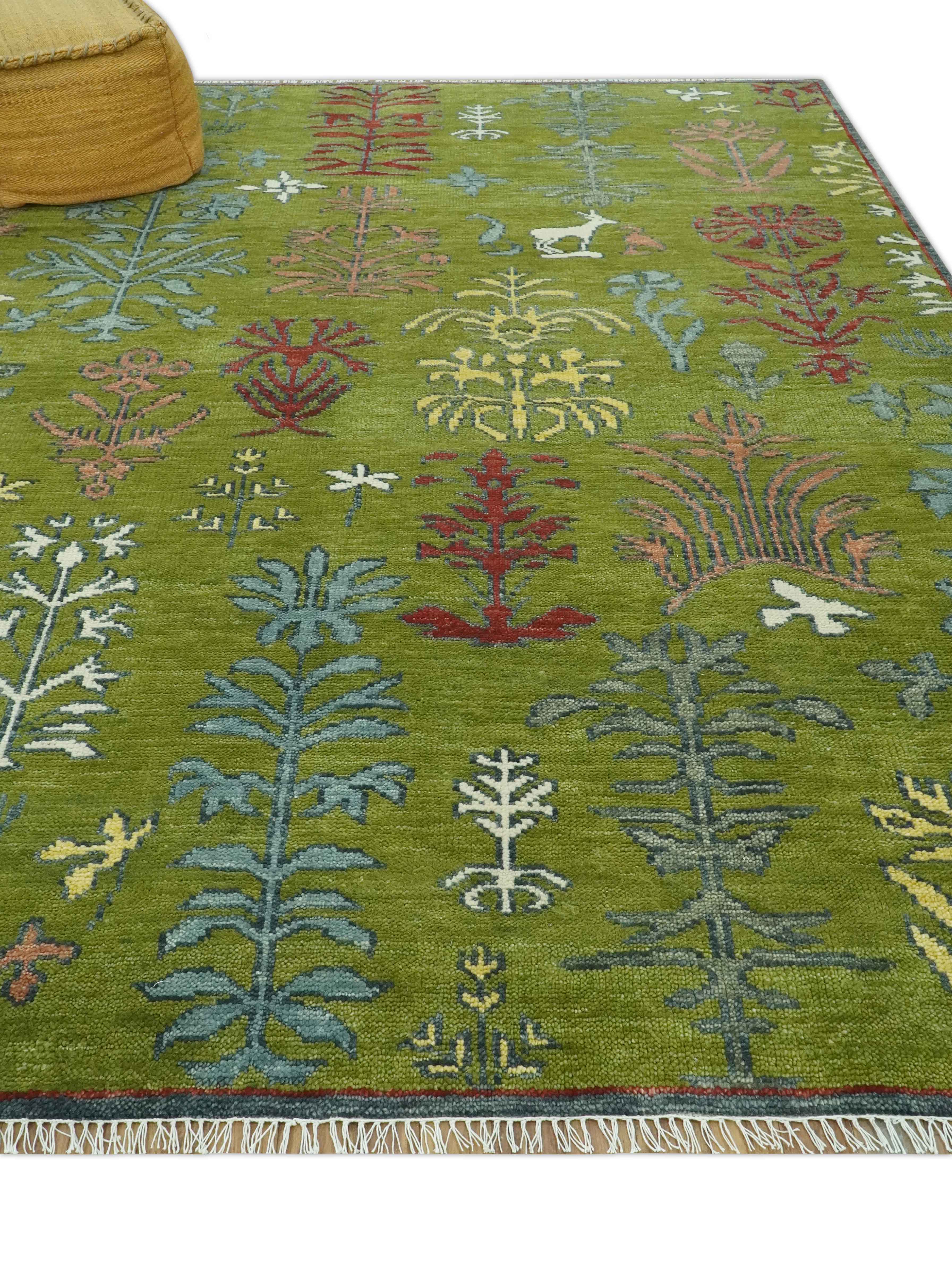 Tree Green, Silver, Maroon Hand Knotted 8x10 wool Area Rug - Image 3
