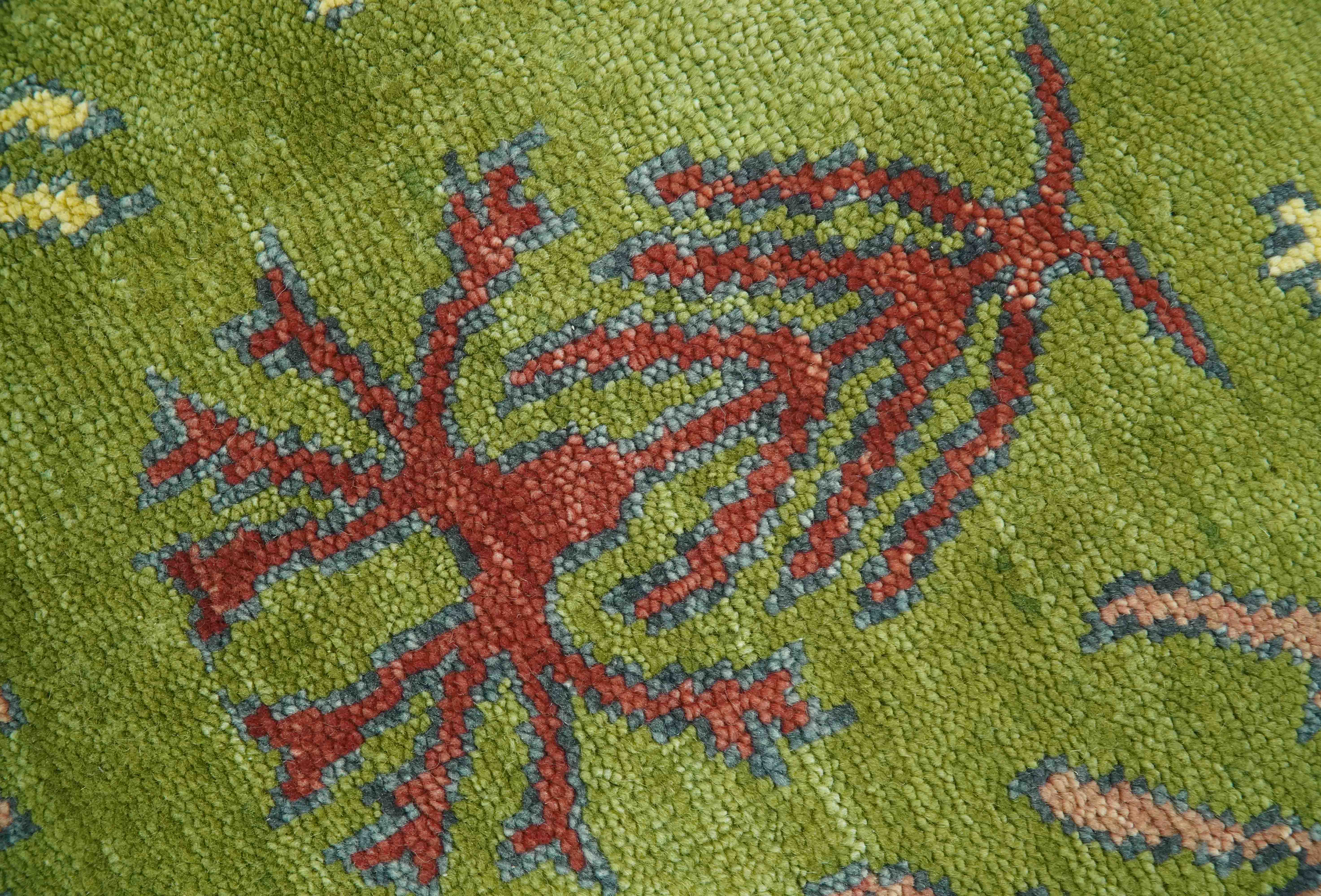 Tree Green, Silver, Maroon Hand Knotted 8x10 wool Area Rug - Image 4