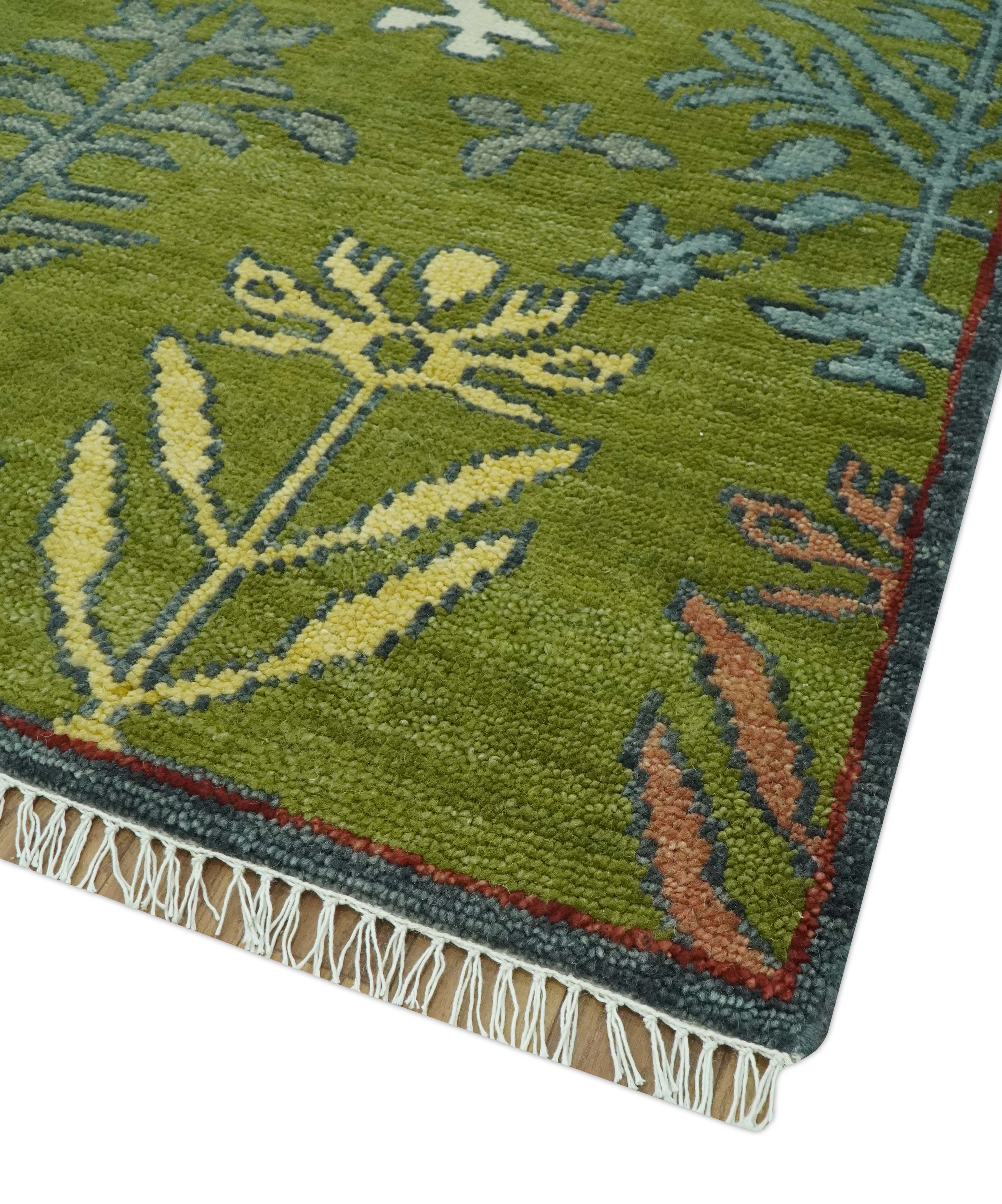 Tree Green, Silver, Maroon Hand Knotted 8x10 wool Area Rug - Image 5