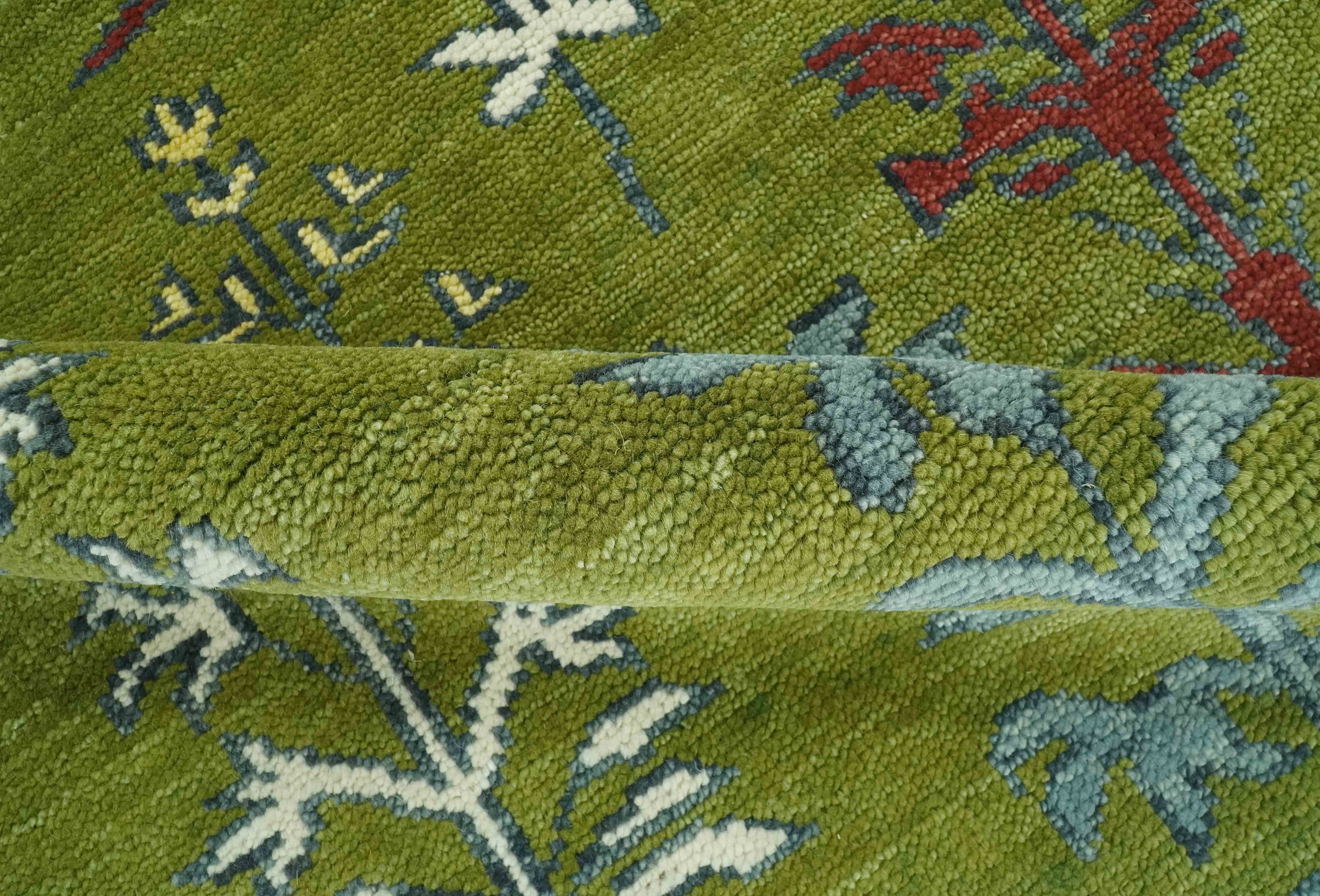 Tree Green, Silver, Maroon Hand Knotted 8x10 wool Area Rug - Image 6