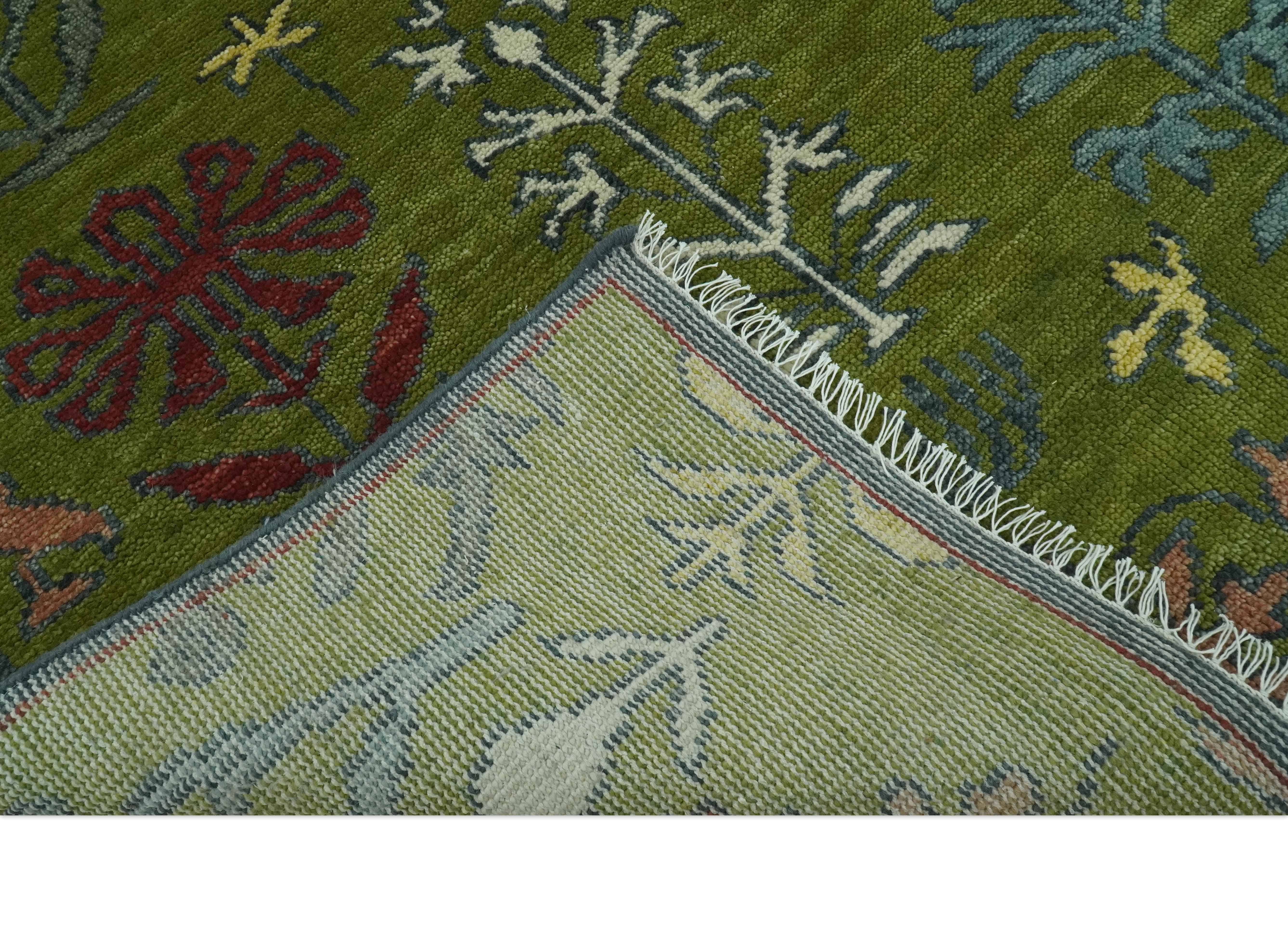 Tree Green, Silver, Maroon Hand Knotted 8x10 wool Area Rug - Image 7
