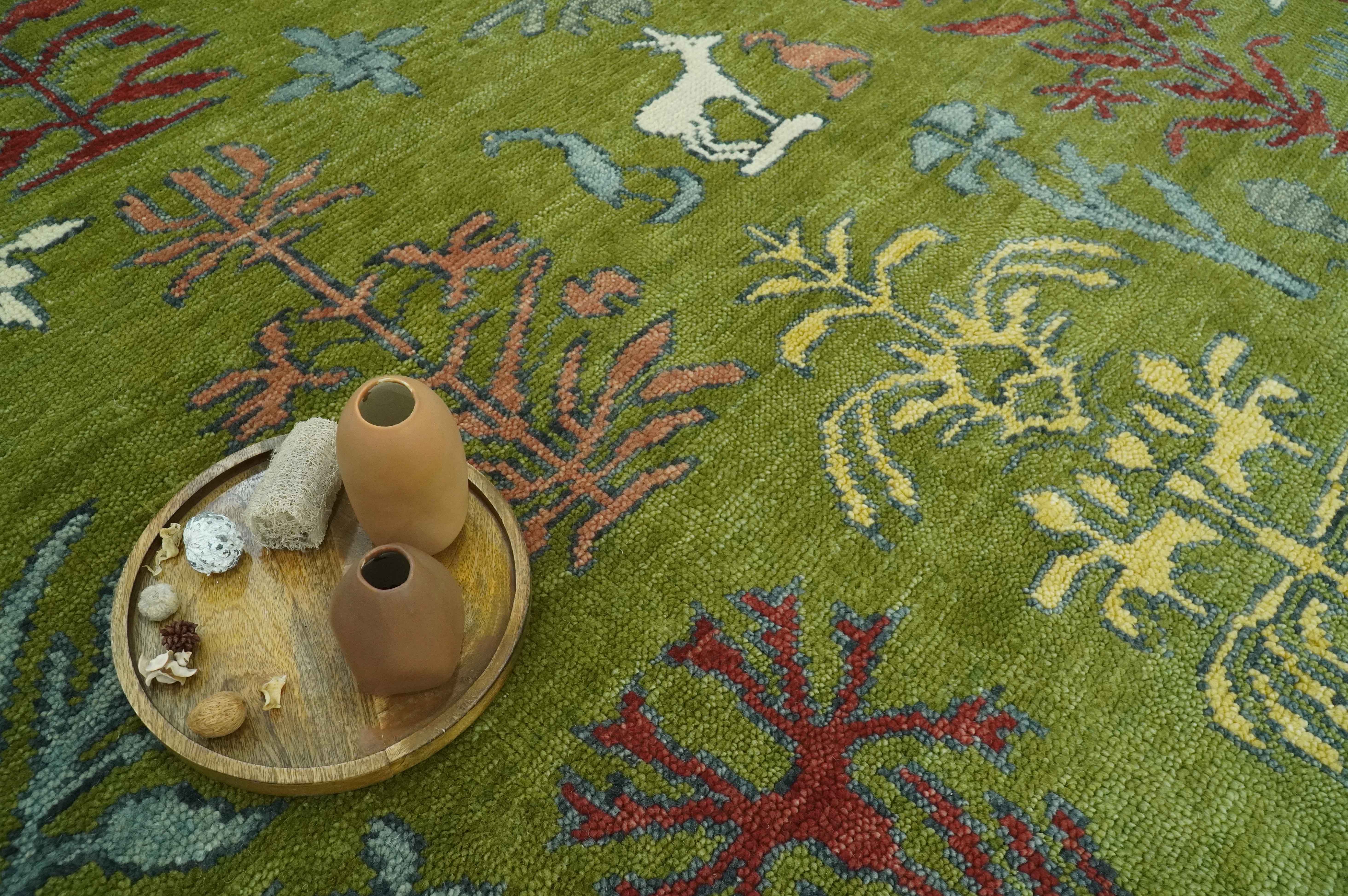 Tree Green, Silver, Maroon Hand Knotted 8x10 wool Area Rug - Image 8